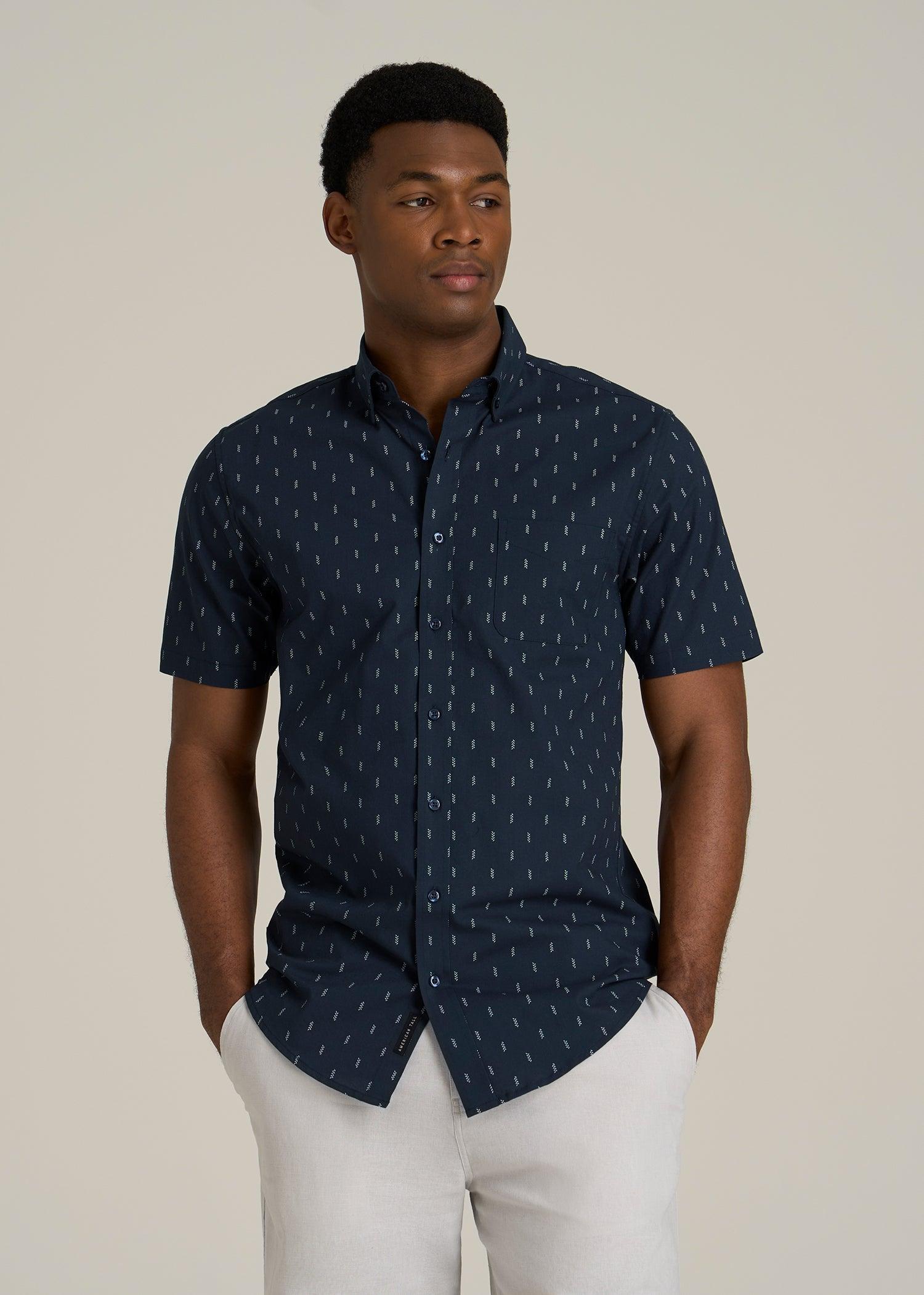 Short Sleeve Shirt for Tall Men in Navy Arrow Print Male Product Image