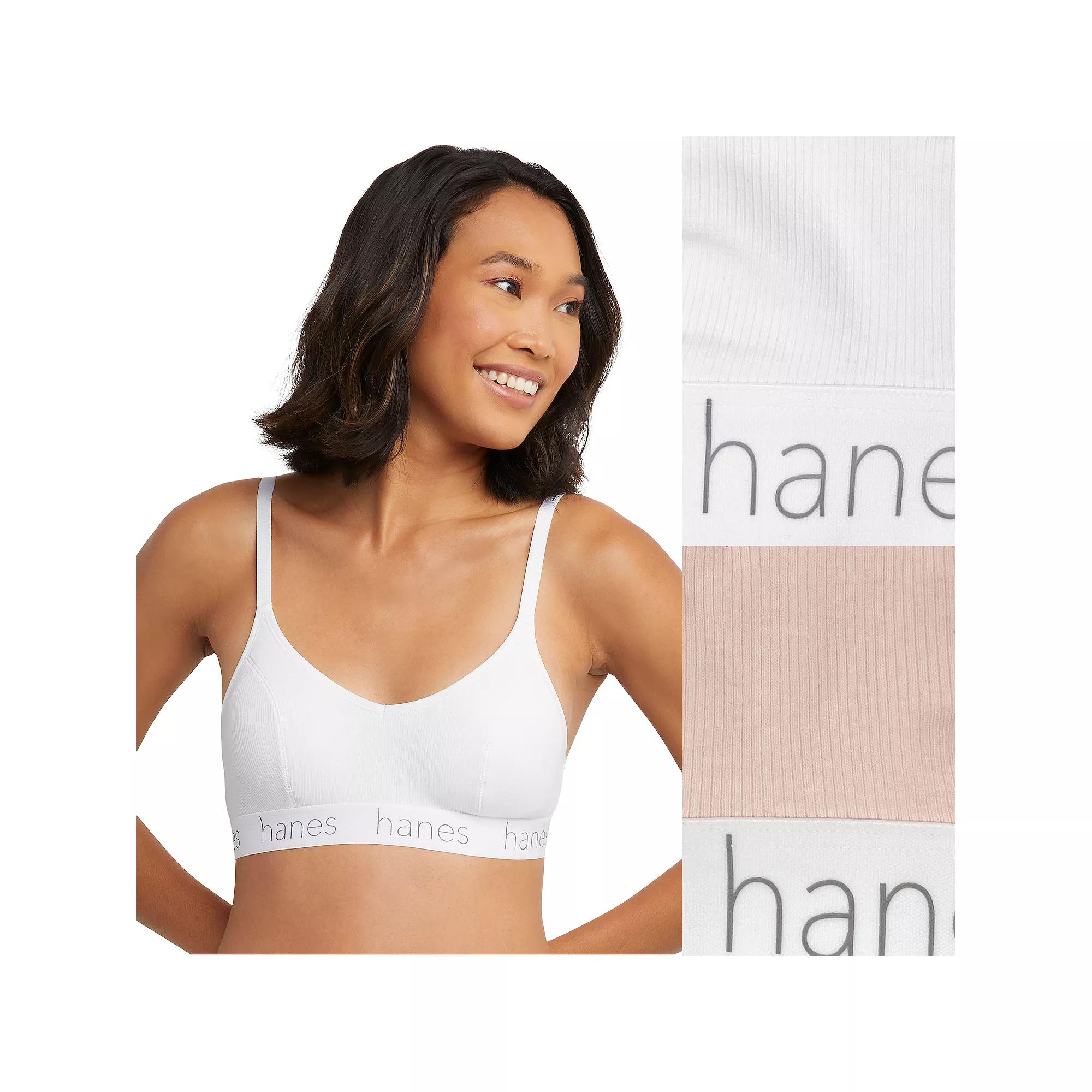 Hanes Originals Ultimate 2-Pack Stretch Cotton Triangle Bralette DHO101, Women's, Size: Small, White Buffalo Product Image