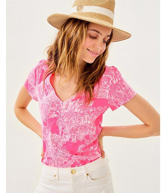 Lilly Pulitzer Etta Knit Anniversary Toile Print V-Neck Short Sleeve Tee Product Image