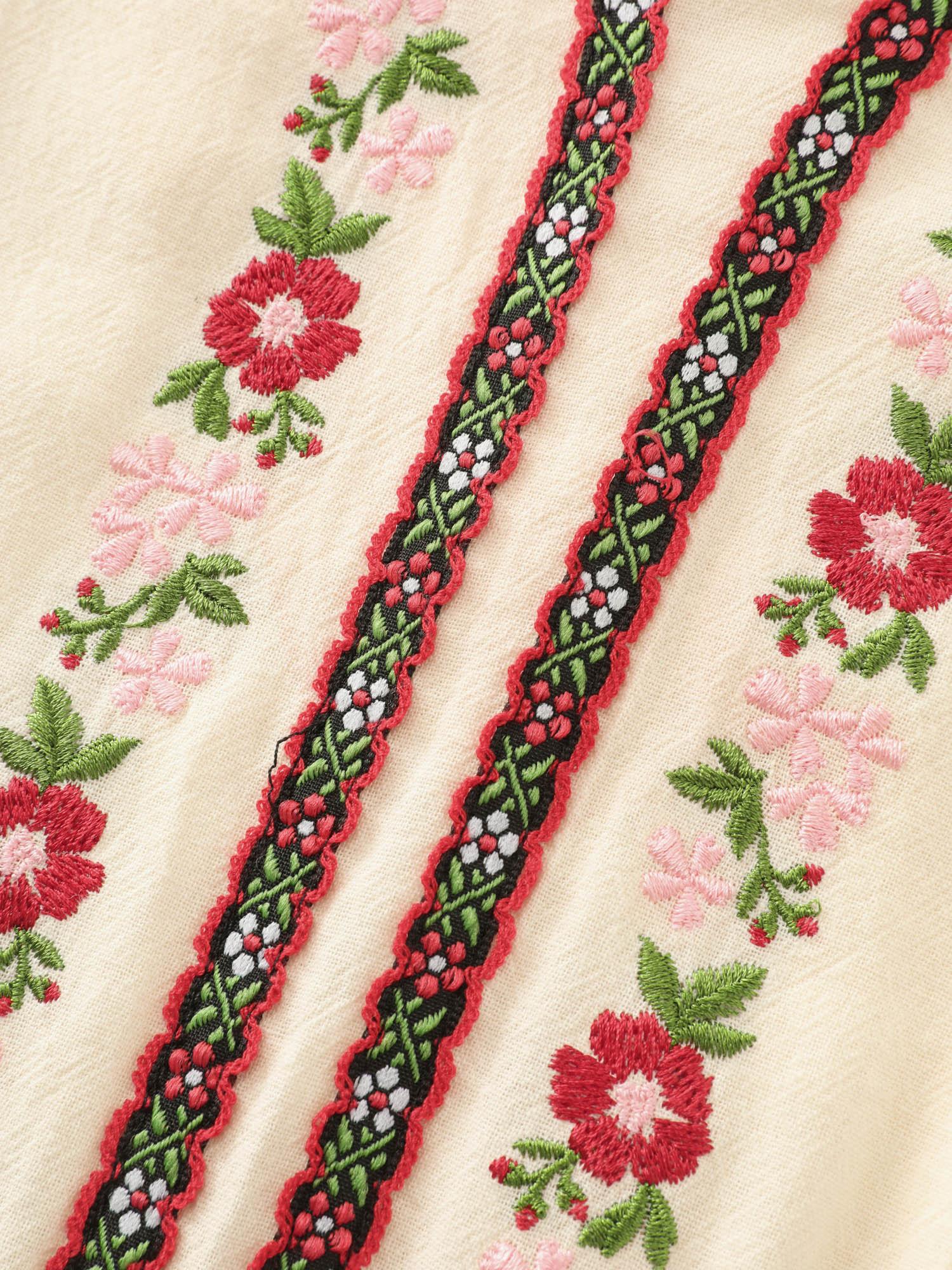 Cotton Floral Embroidered Tassel Waist Jumpsuit Female Product Image