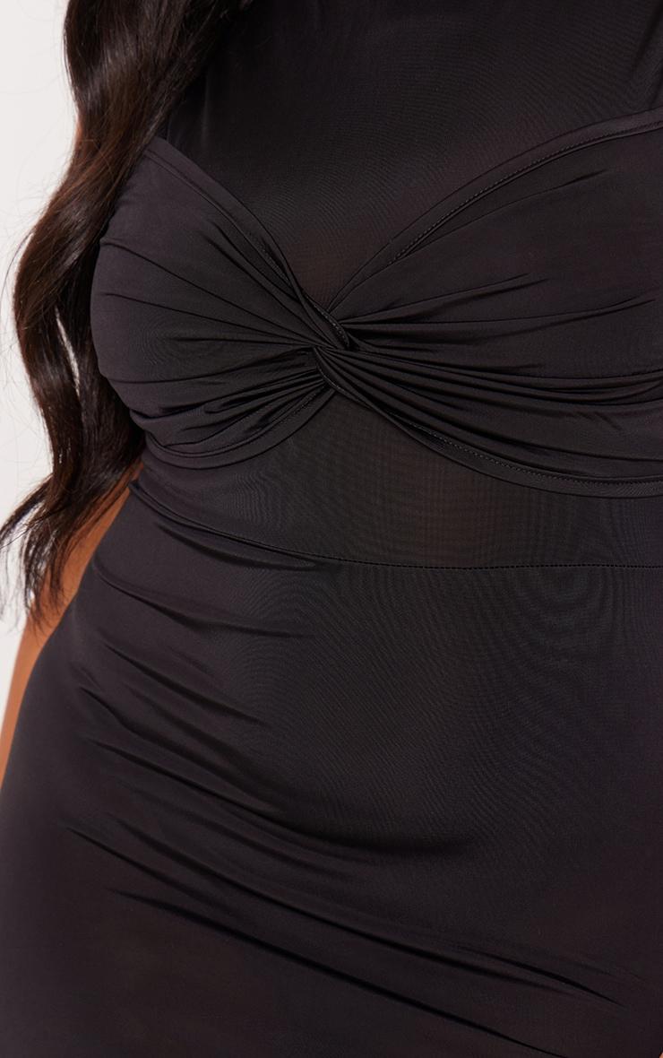 Plus Black Slinky Knot Detail Ruched Maxi Dress Product Image