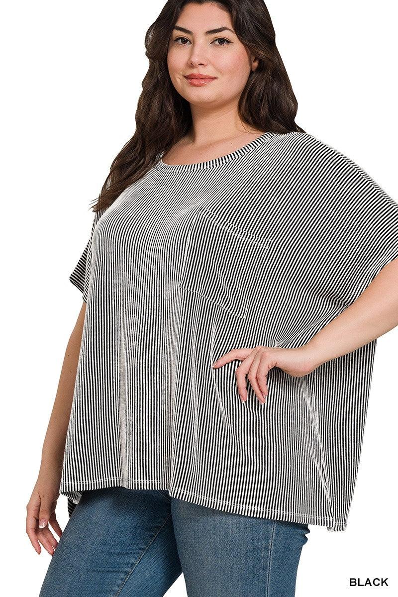 Plus Size Corded Rib Oversized Short Sleeve Top Product Image
