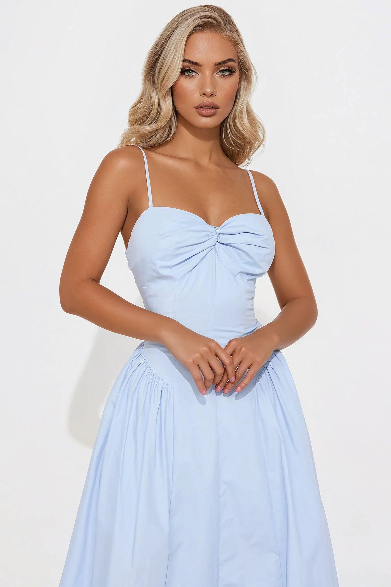 Everyday Effortless Poplin Midi Dress - Blue Product Image