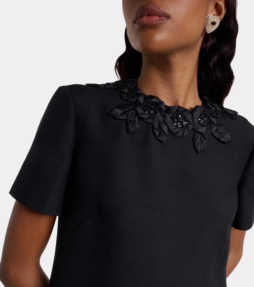 VALENTINO Embellished Silk-trimmed Wool And Silk-blend Crepe Mini Dress In Black Product Image