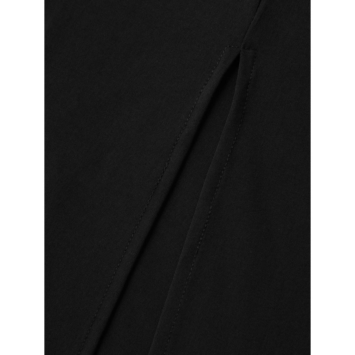 Plus Size Shoulder Drawstring Slit Solid Midi Dress Black Women V-neck Sleeveless Curvy BloomChic 26/4X Product Image