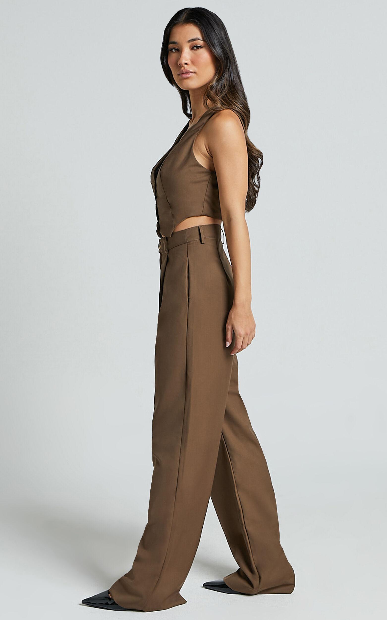 Izara Trousers - Mid Rise Relaxed Straight Leg Tailored Trousers in Oak Product Image