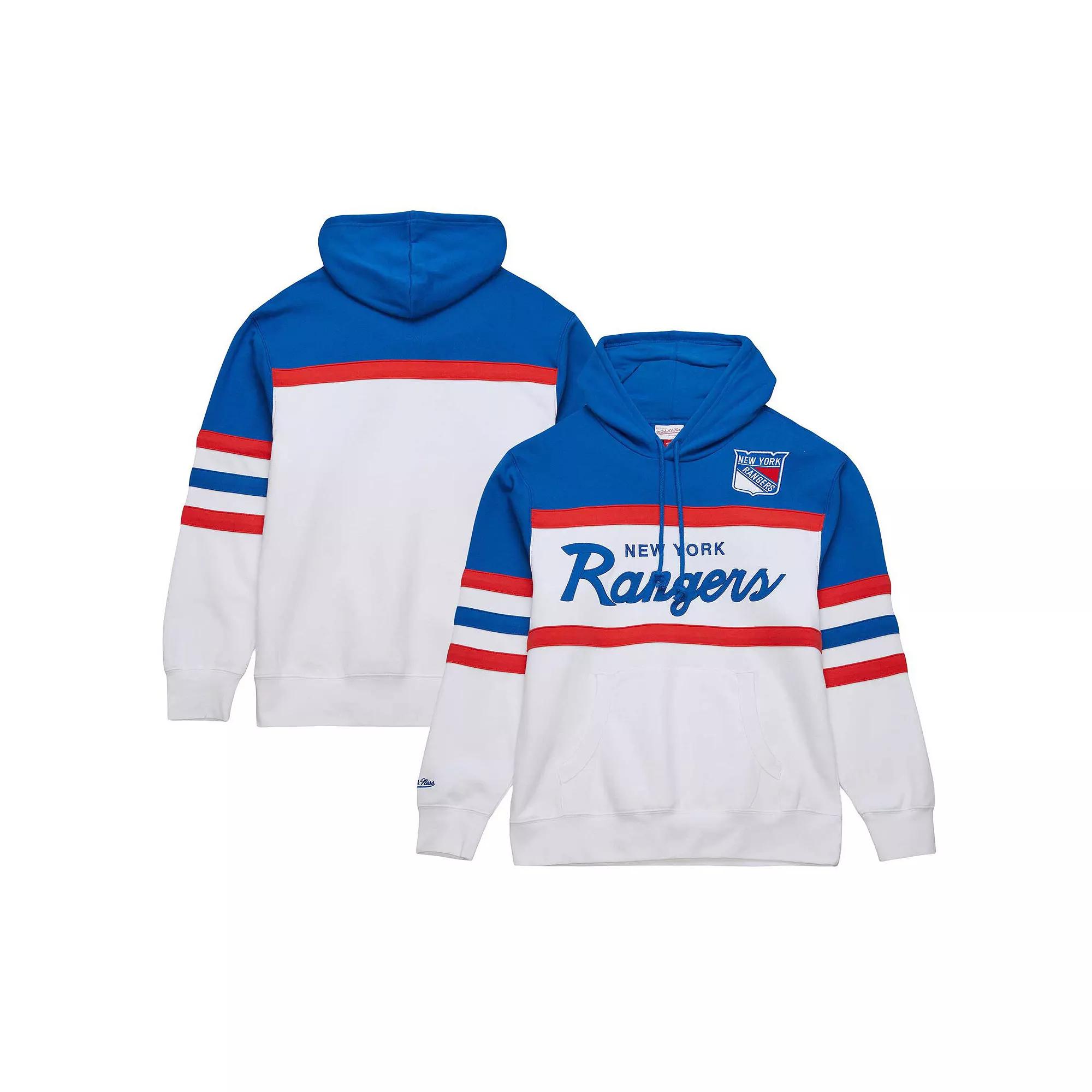 Men's Mitchell & Ness White/Blue New York Rangers Head Coach Pullover Hoodie,  Product Image
