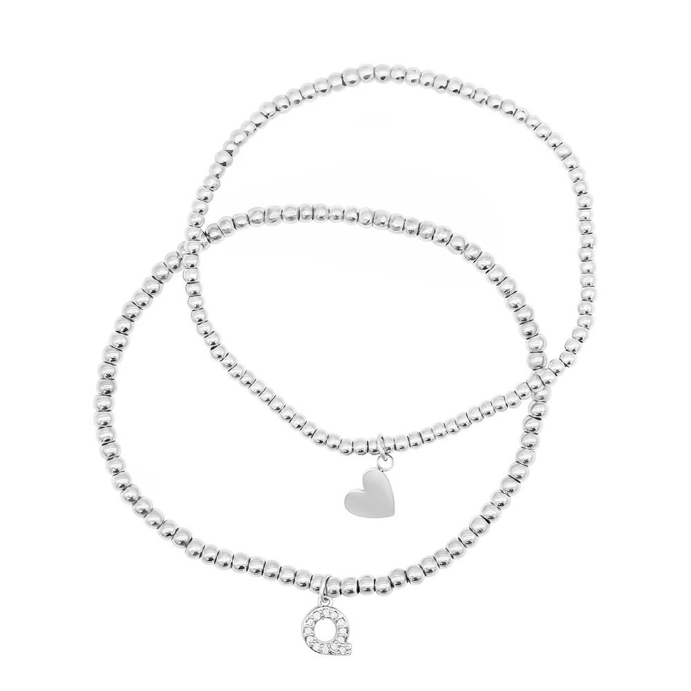 Adornia Silver Tone Mini Cubic Zirconia Initial Stretch Bracelet Set, Women's, Size: 7", Silver Tone Q Product Image