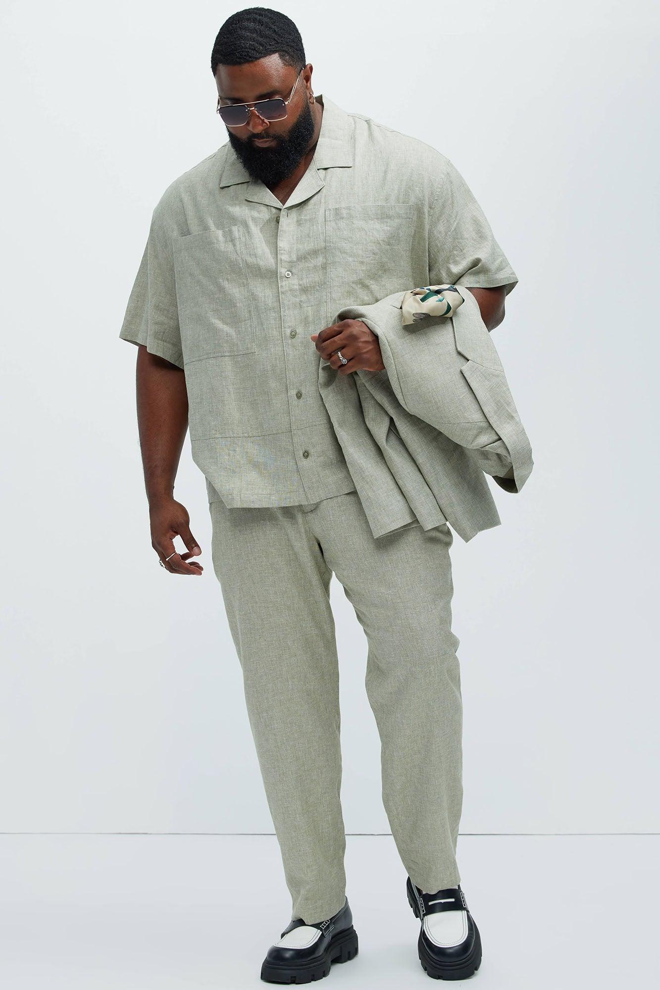 Bahamas Linen Cuban Boxy Shirt - Green Product Image