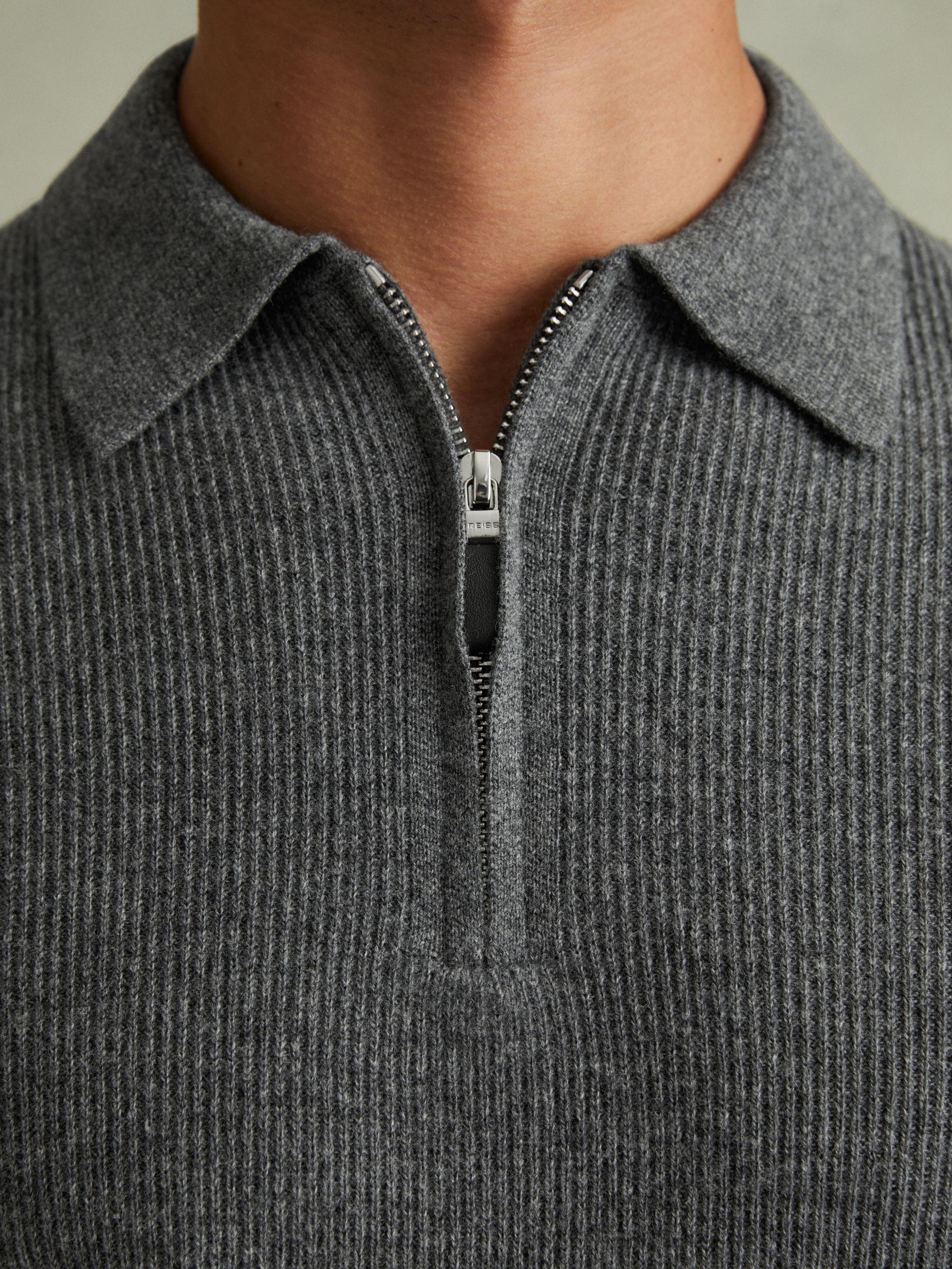 Wool Half-Zip Polo Shirt in Grey Melange Product Image