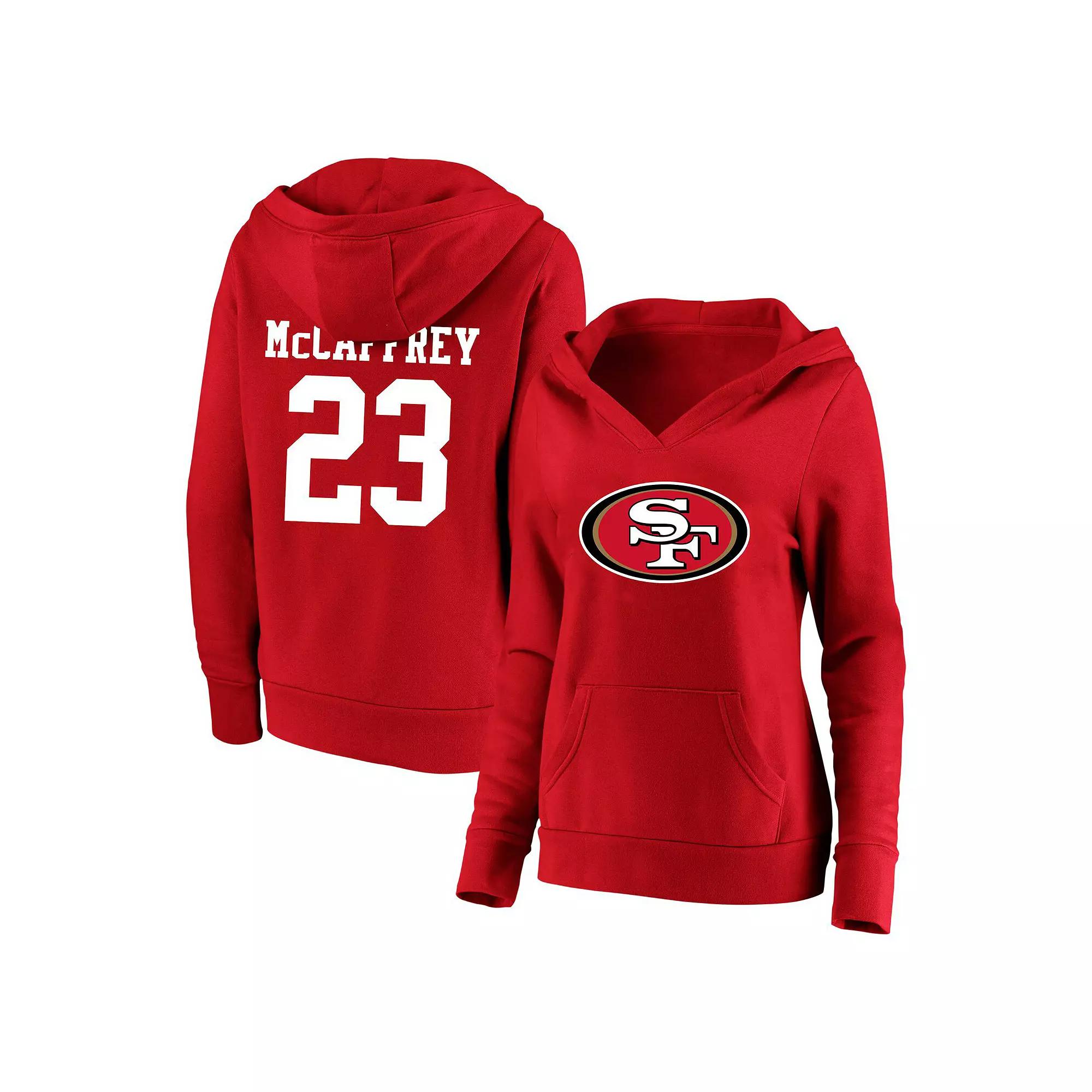 Women's Fanatics Christian McCaffrey Scarlet San Francisco 49ers Plus Size Player Name & Number V-Neck Pullover Hoodie, Size: 4XL, Red Product Image