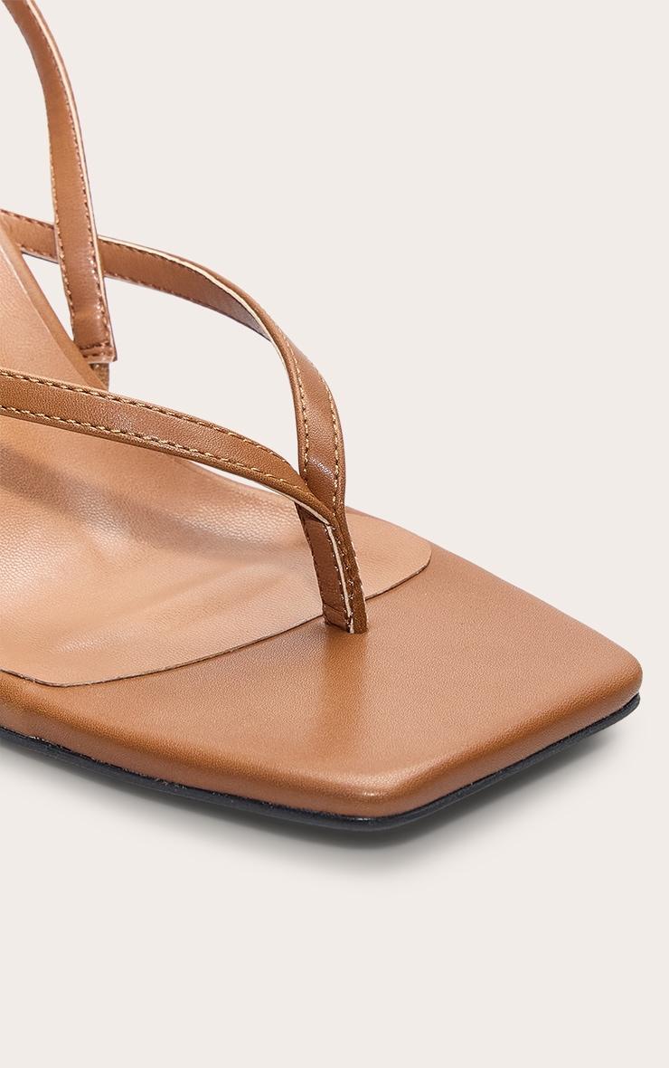 Tan Pu Square Toe Thong Sling Back Mid Heeled Sandals Product Image