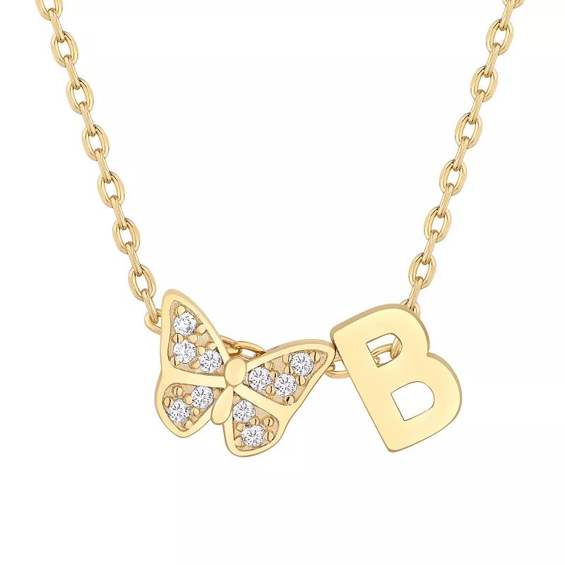 Taylor Grace 14k Gold Plated Cubic Zirconia Butterfly Initial Necklace, Women's, Size: 18" Product Image