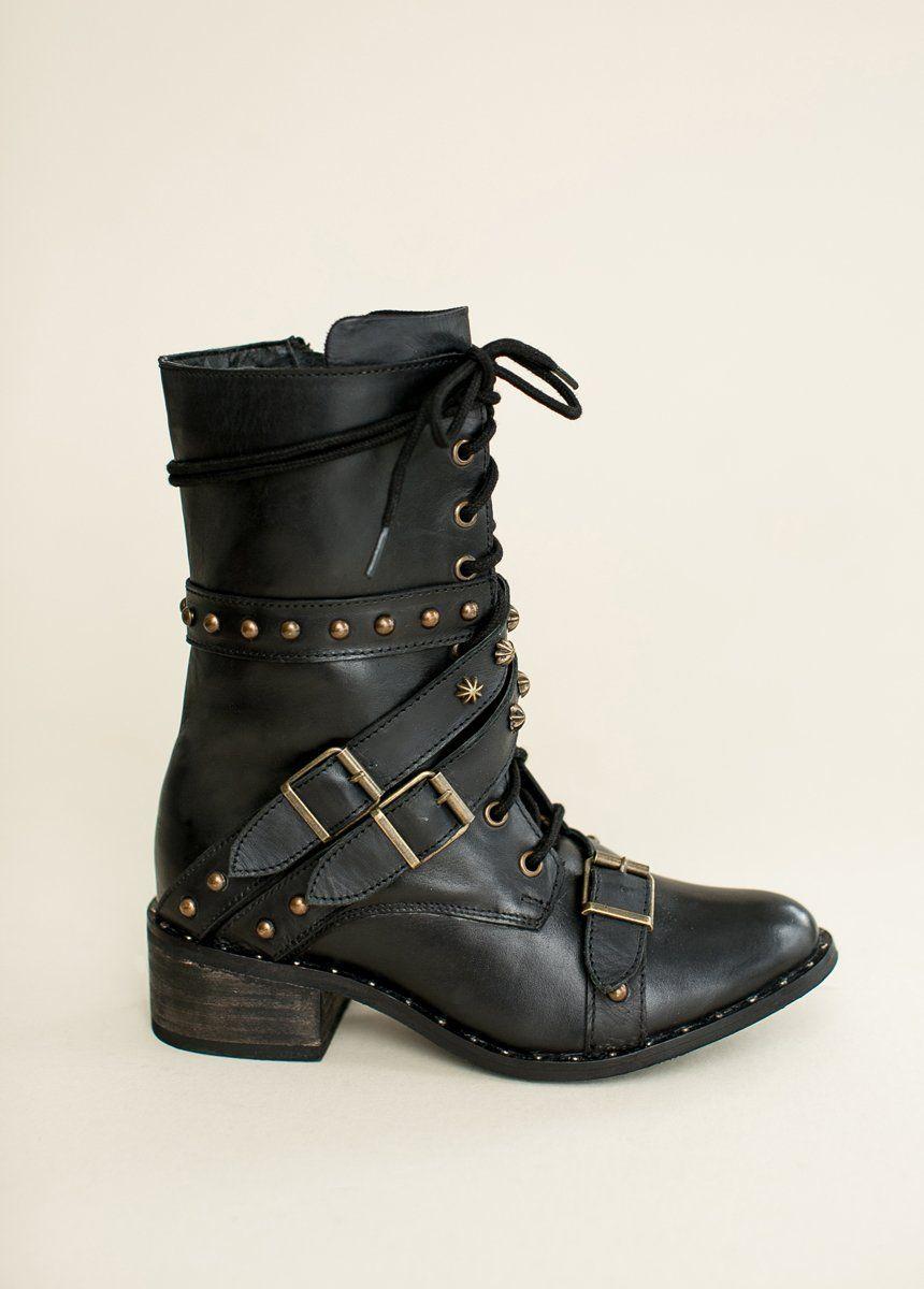 Rowan Leather Combat Boot in Distressed Black Female Product Image