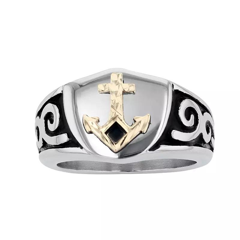 Men's Kristen Kesho 14k Gold Over Steel Anchor Shield Signet Ring, Size: 9, Stainless Product Image