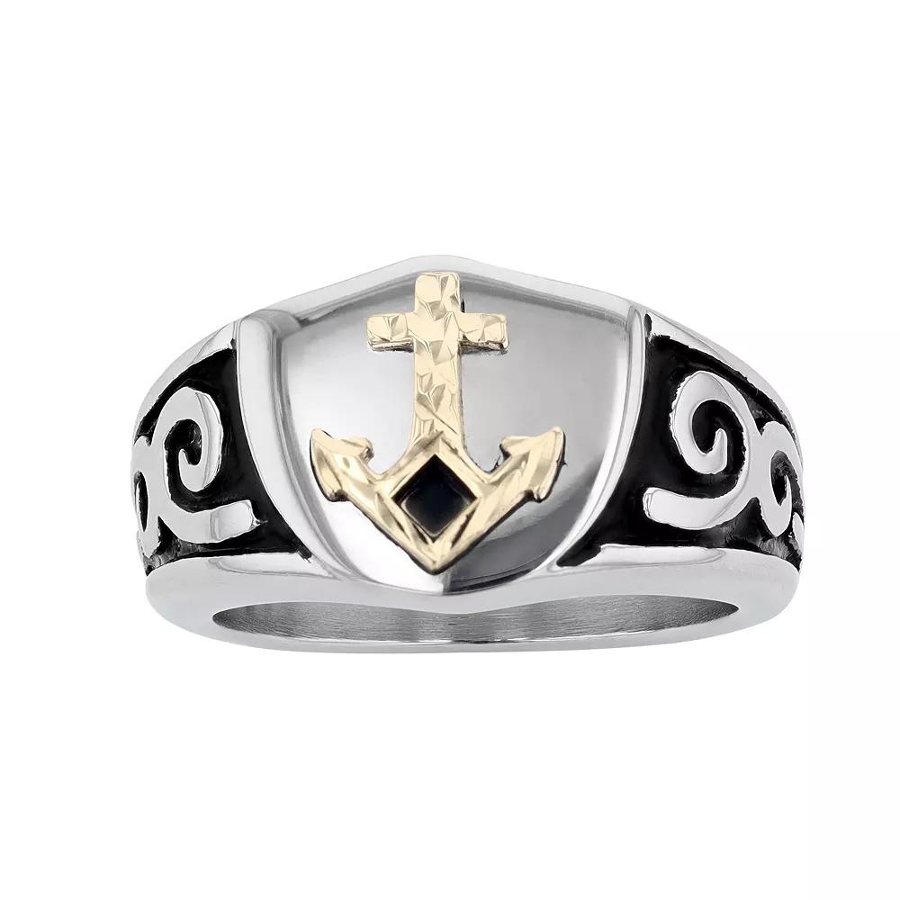 Men's Kristen Kesho 14k Gold Over Steel Anchor Shield Signet Ring, Size: 9, Stainless Product Image