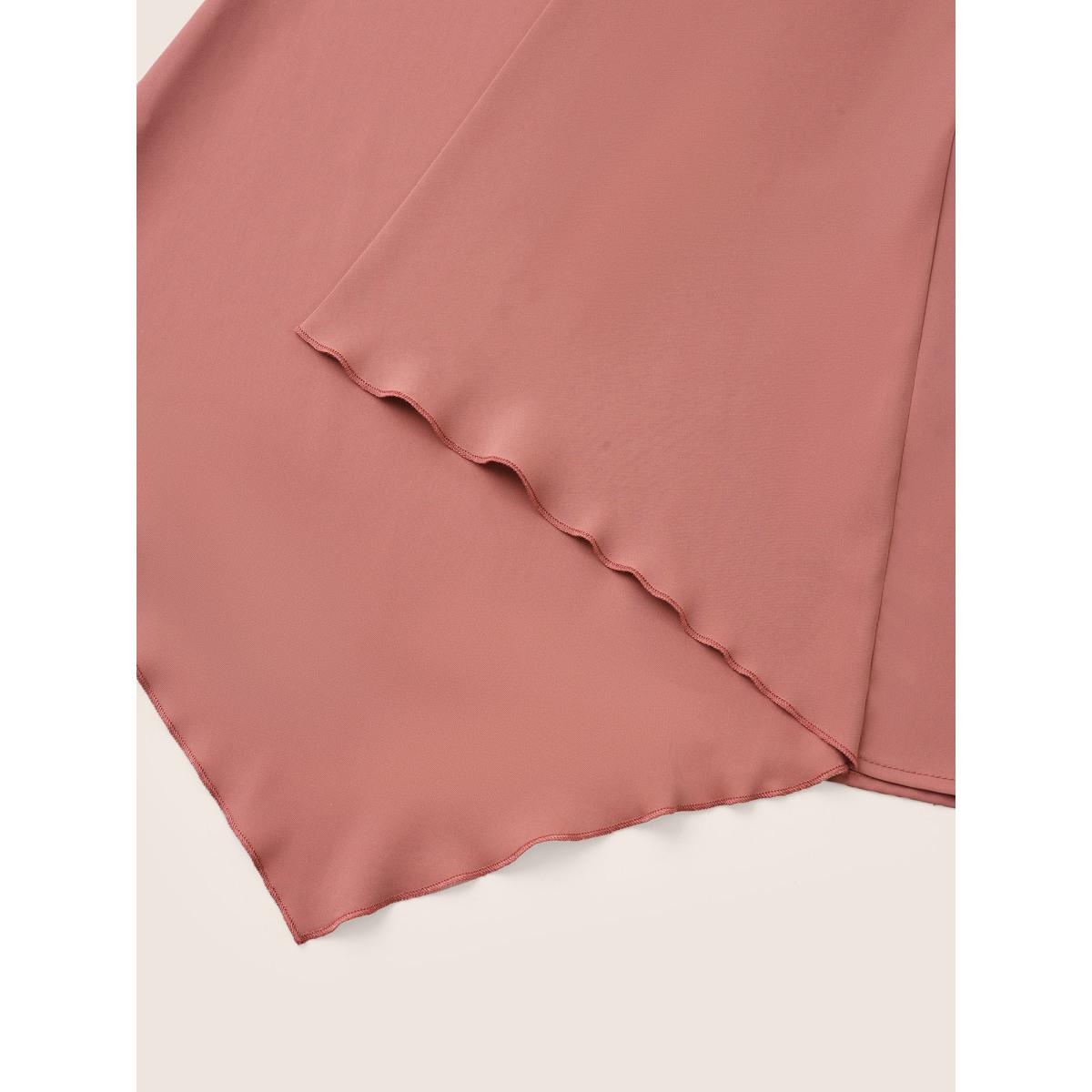 Plus Size DustyPink Static-Free Plain Asymmetrical Hem Patchwork Blouse Women Work From Home Elbow-length sleeve V-neck Work Blouses BloomChic 22-24/3X Product Image