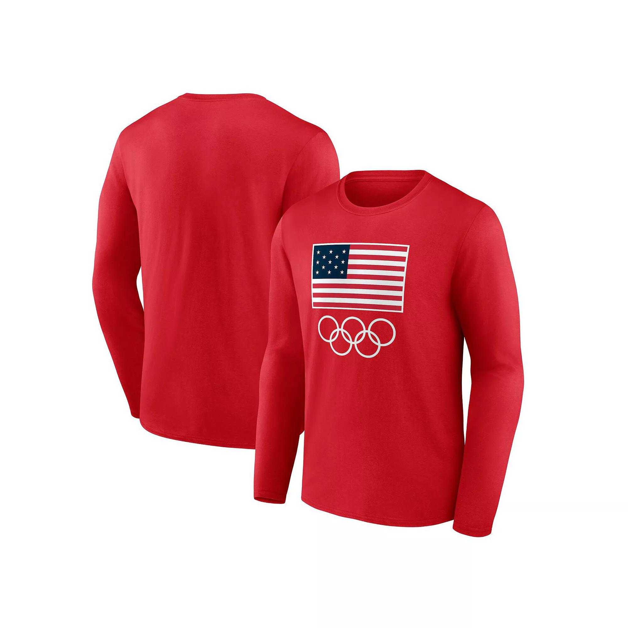 Men's Fanatics Red Team USA Flag and Rings Long Sleeve T-Shirt,  Product Image