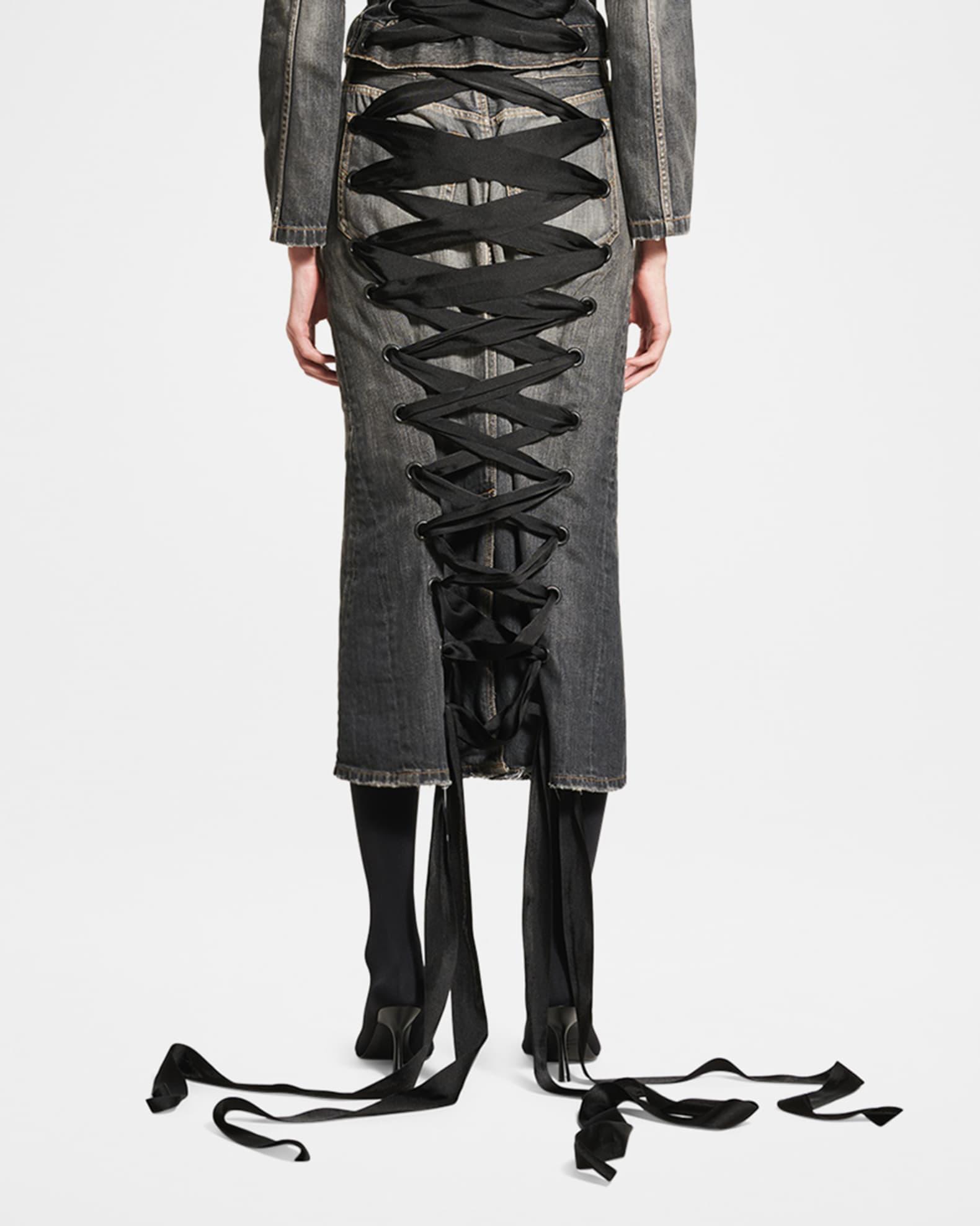 Lace-Up Denim Midi Skirt Product Image