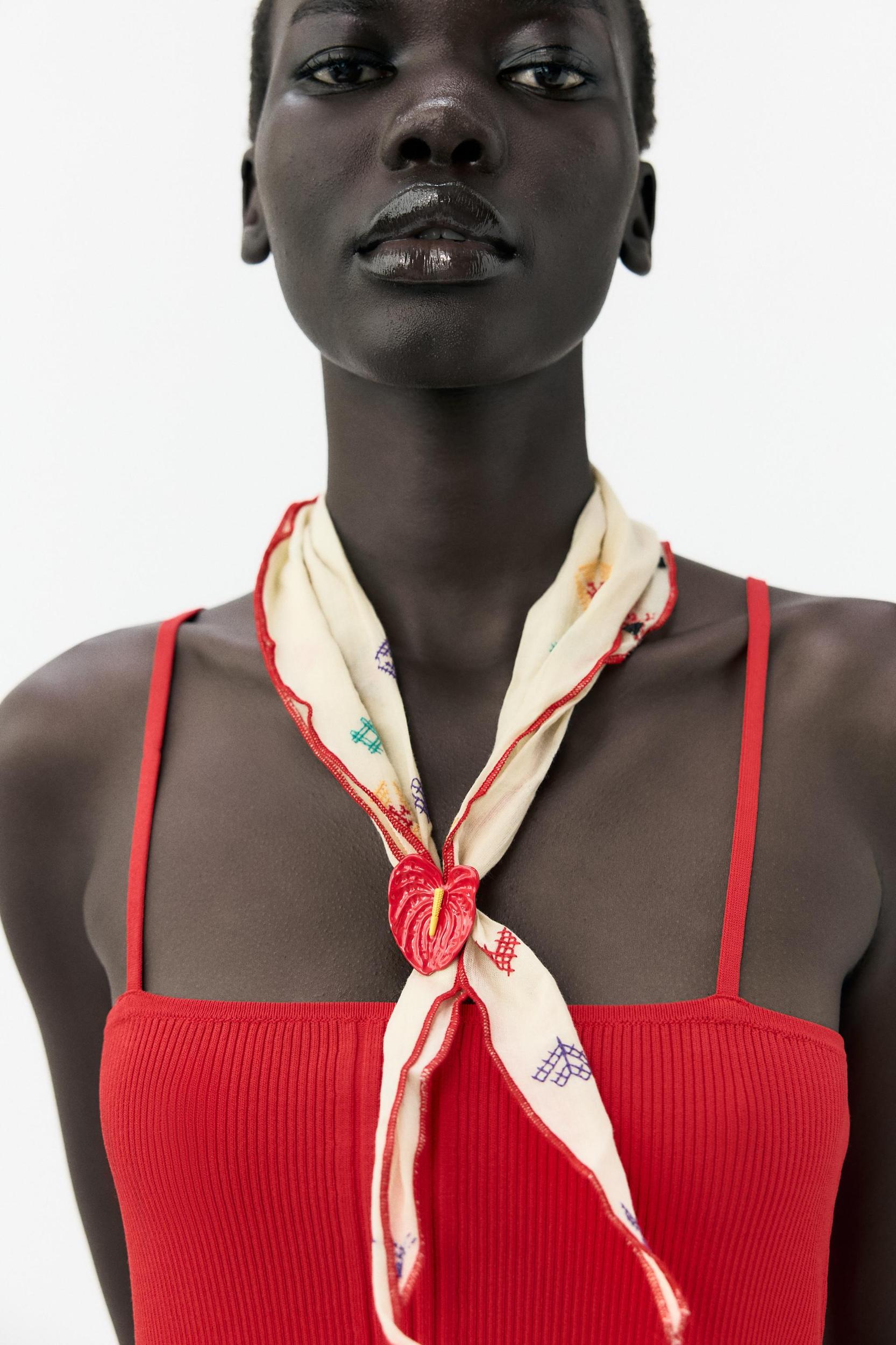 EMBROIDERED BANDANA WITH METALLIC FLOWER Product Image