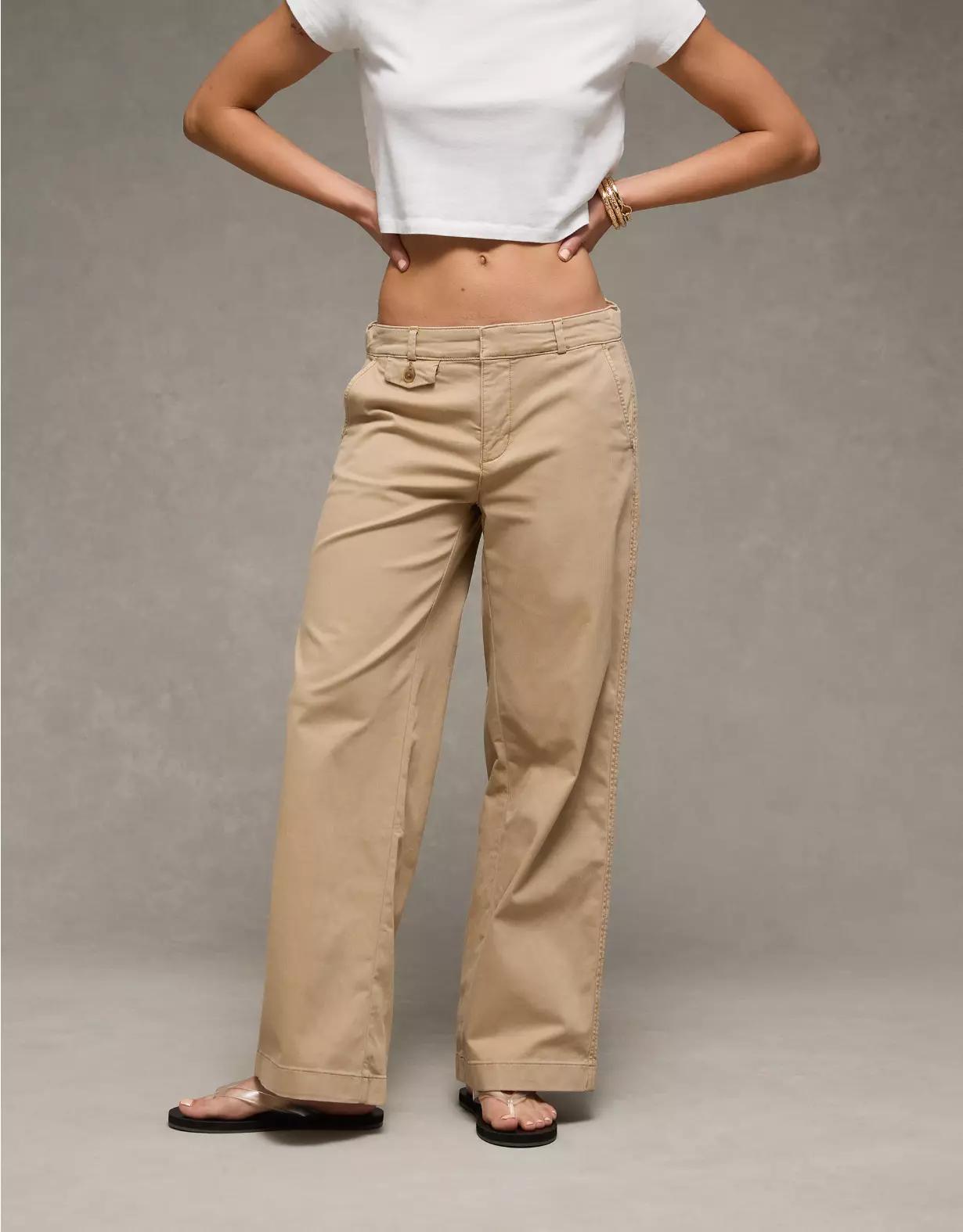 AE Stretch Low-Rise Wide-Leg Khaki Pant Product Image