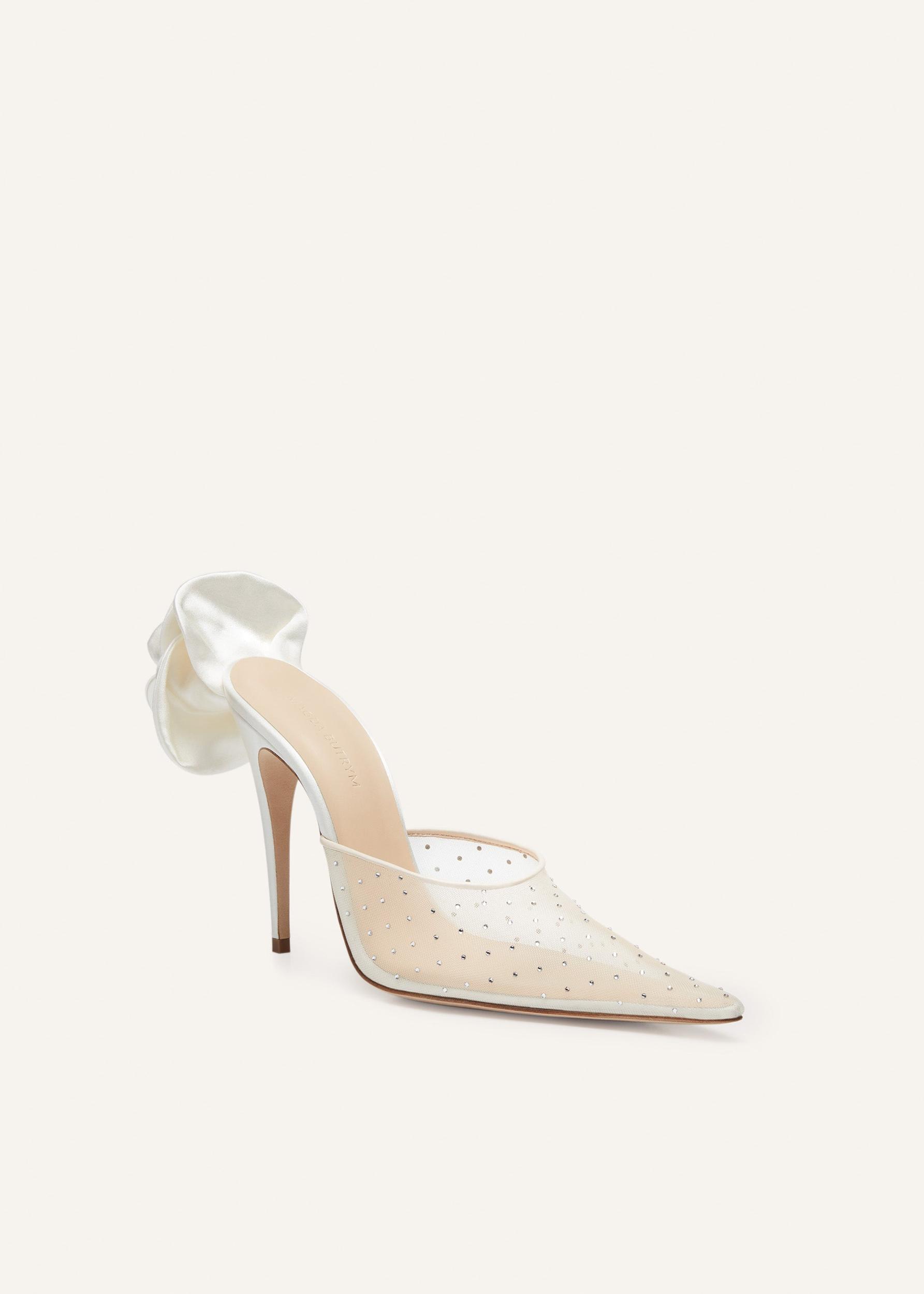 Pointed flower mules in nude crystals Product Image