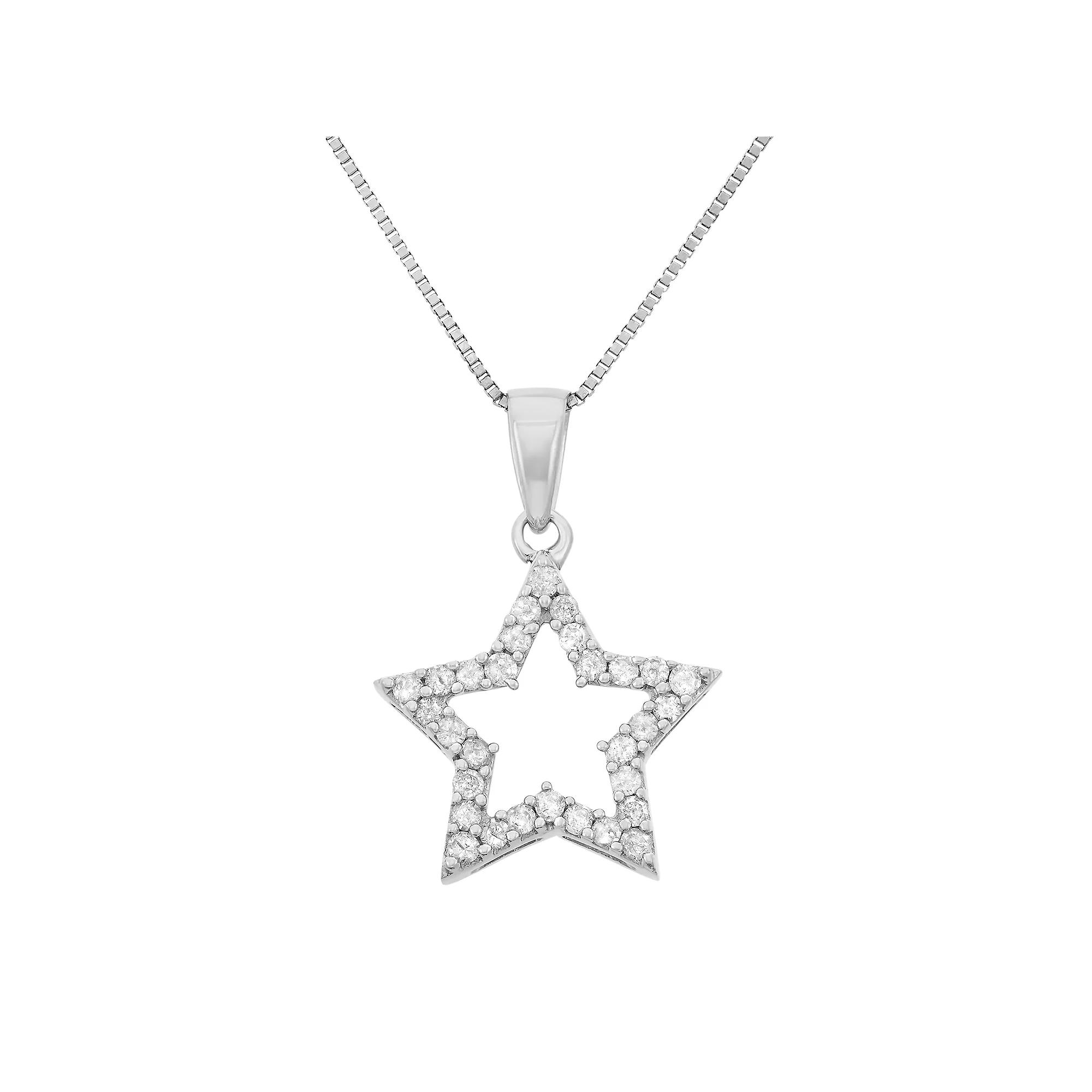 1/4 Carat T.W. Diamond Sterling Silver Cutout Star Pendant Necklace, Women's, Size: 18", White Product Image