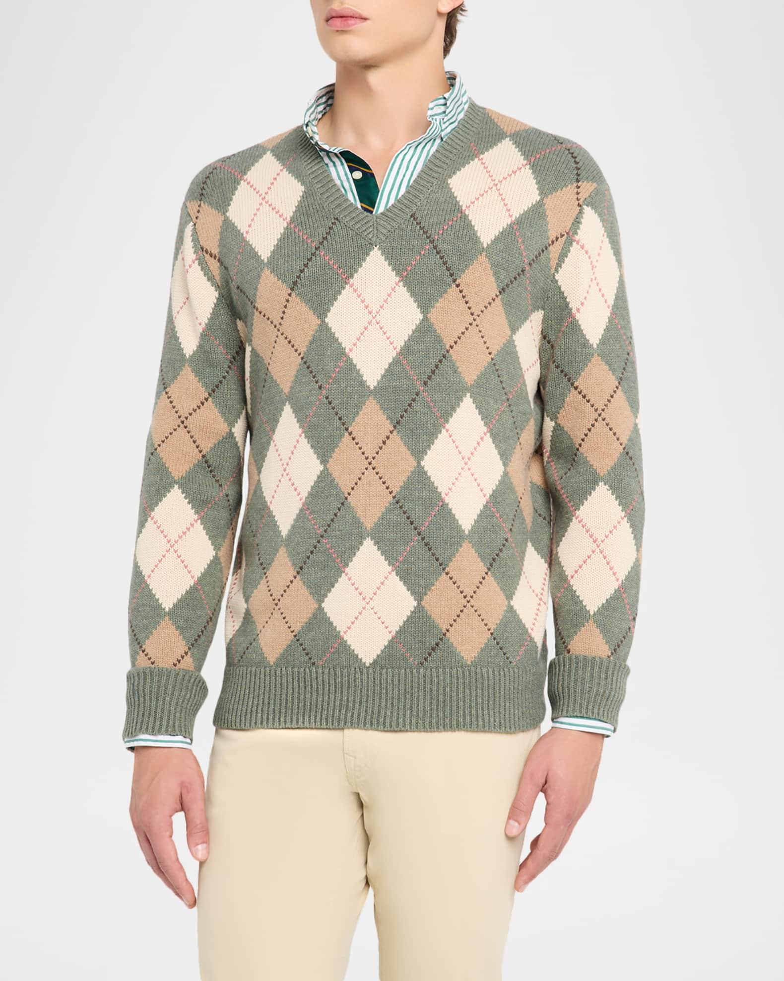 Men's Cotton Wool Argyle V-Neck Sweater Product Image