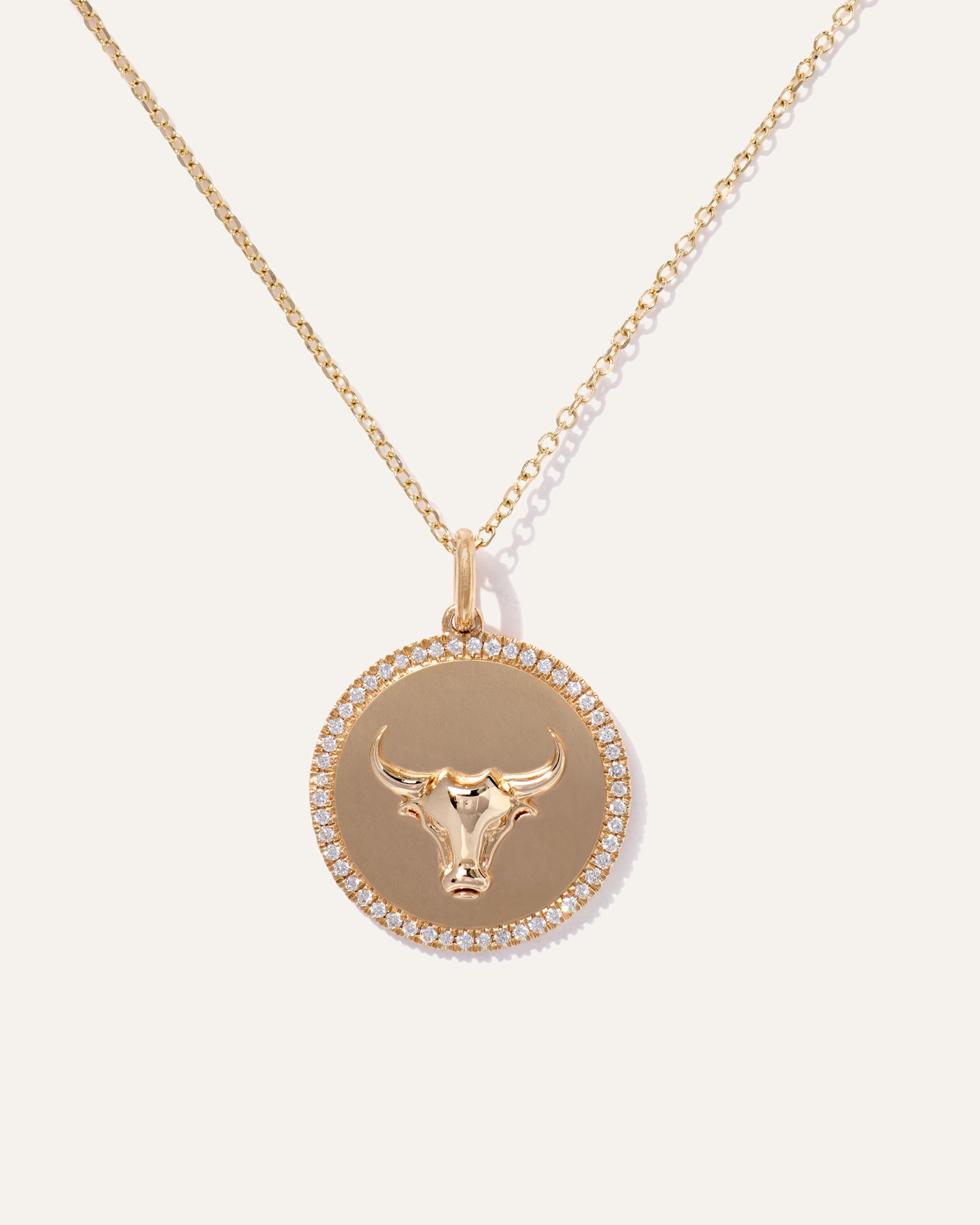 Quince | Women's 14K Gold Pave Zodiac Medallion Charm Product Image