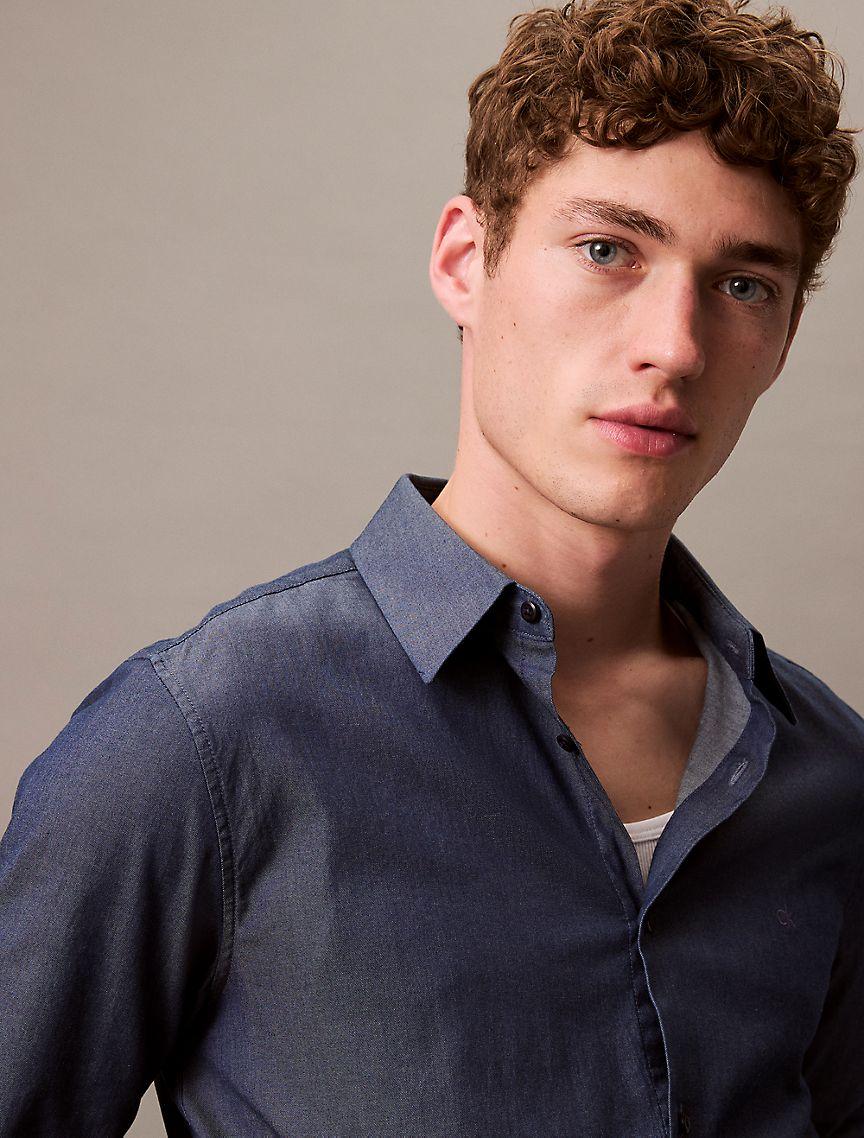 Cotton Stretch Slim Chambray Button-Down Shirt Product Image