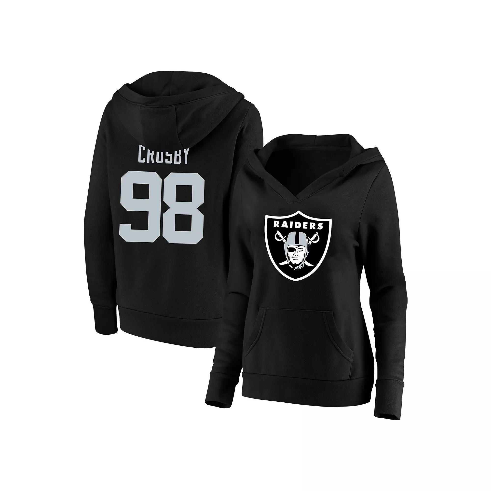 Women's Fanatics Maxx Crosby Black Las Vegas Raiders Plus Size Player Name & Number V-Neck Pullover Hoodie, Size: 4XL, Lvr Black Product Image