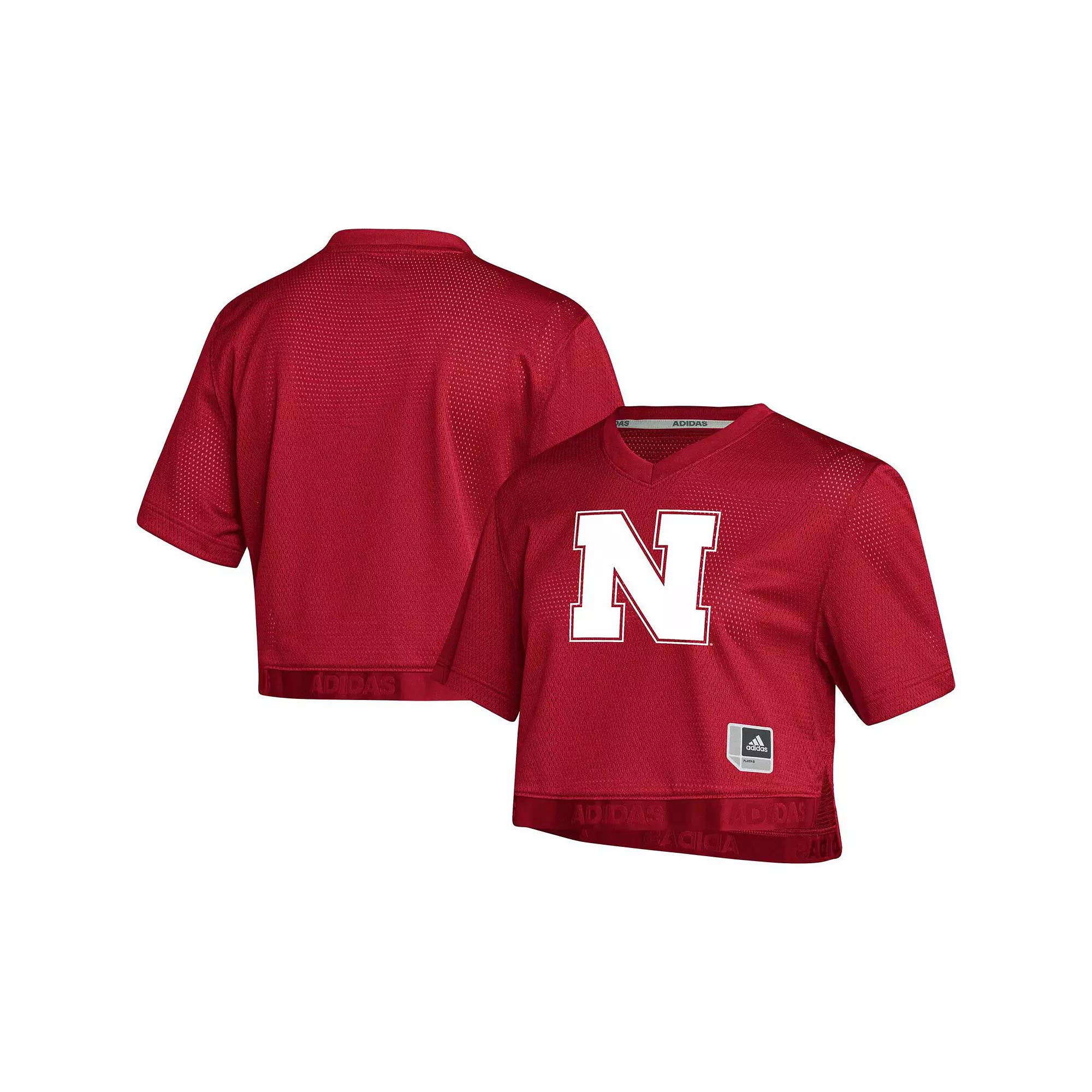 Women's adidas Red Nebraska Huskers Primegreen V-Neck Cropped Jersey, Size: Large Product Image