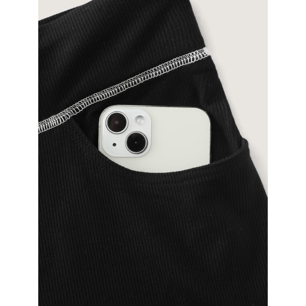 Plus Size Stretchy Drawstring Waist Flared Pants Women Black Leisure Bootcut Mid Rise Casual Pants BloomChic 30/6X Product Image