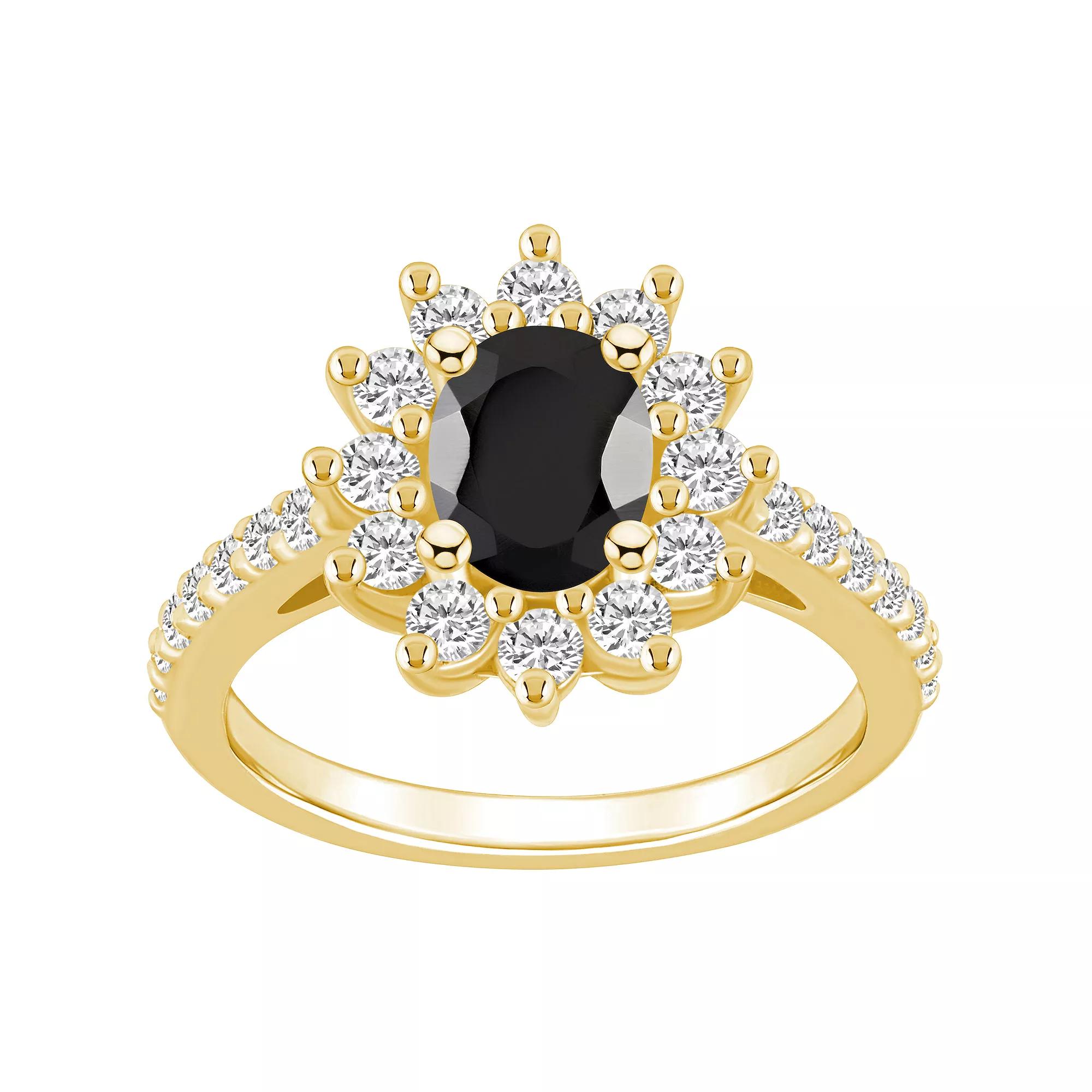 Alyson Layne 14k Gold Oval Cut Onyx & 7/8 Carat T.W. Diamond Halo Ring, Women's, Size: 5, Black Product Image