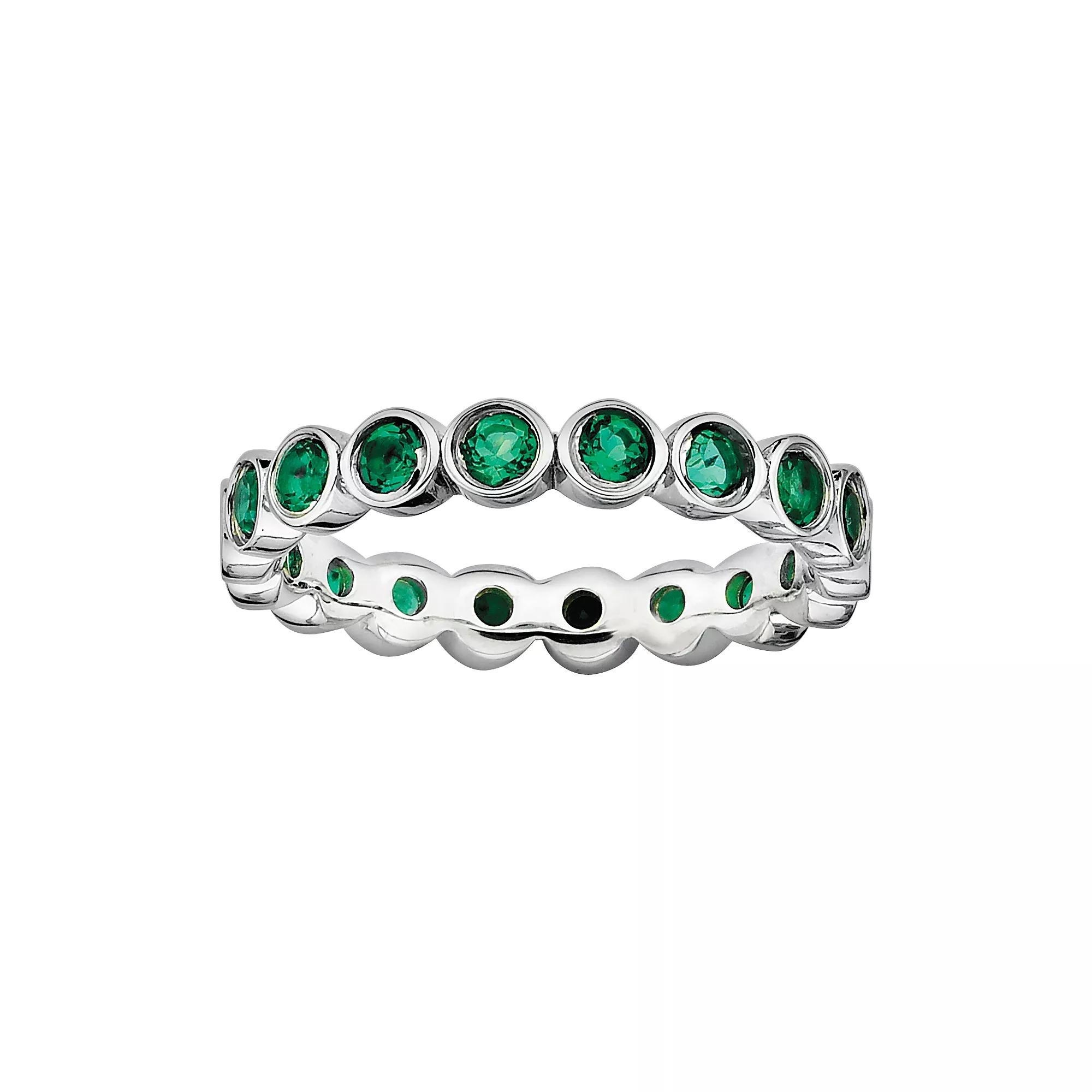 Stacks & Stones Sterling Silver Lab-Created Emerald Stack Ring, Women's, Size: 9 Product Image