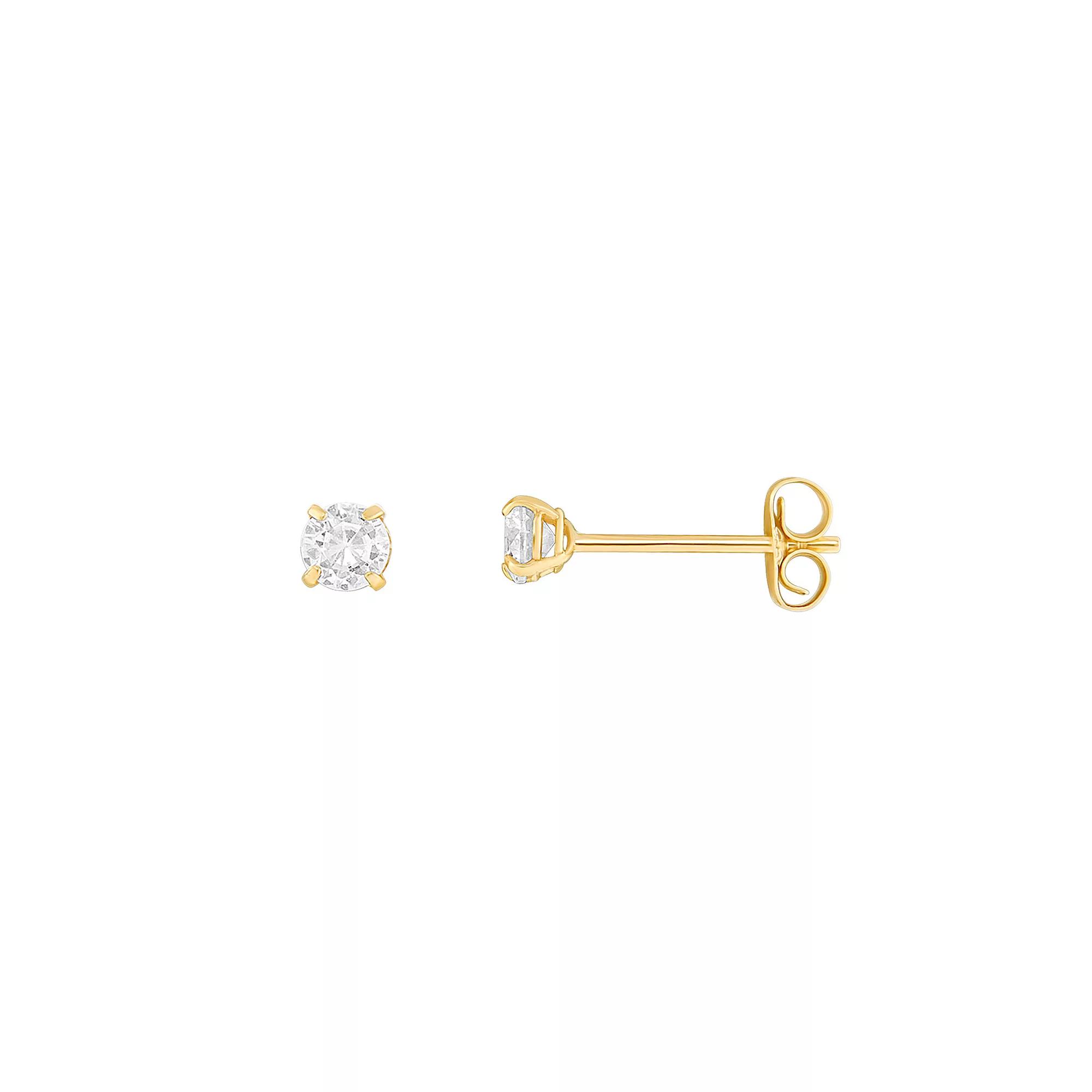 PRIMROSE 14k Gold Round Cubic Zirconia Stud Earrings, Women's, Size: 5MM, Yellow Gold Tone Clear Product Image