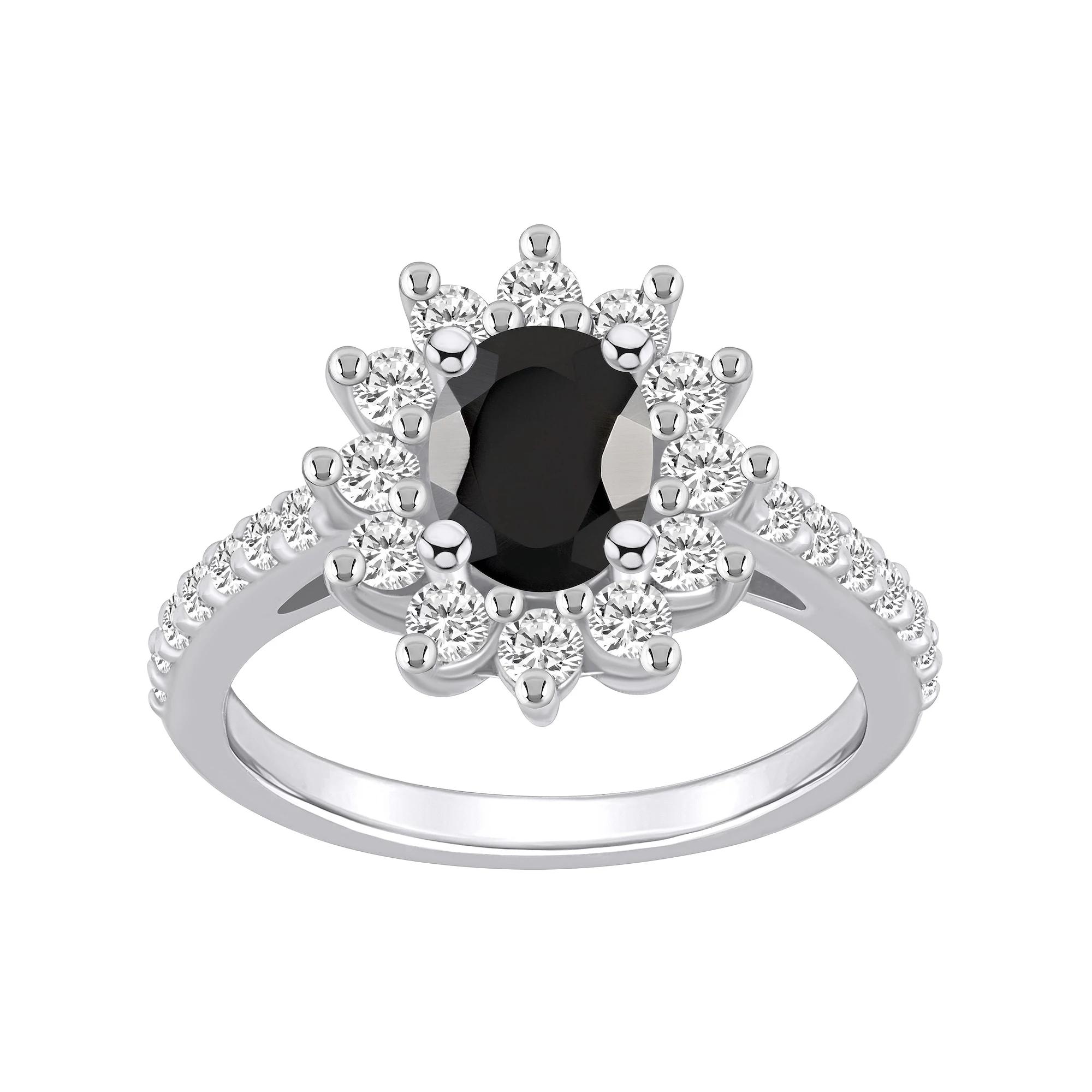 Alyson Layne 14k White Gold Oval Cut Onyx & 7/8 Carat T.W. Diamond Halo Ring, Women's, Size: 10, Black Product Image