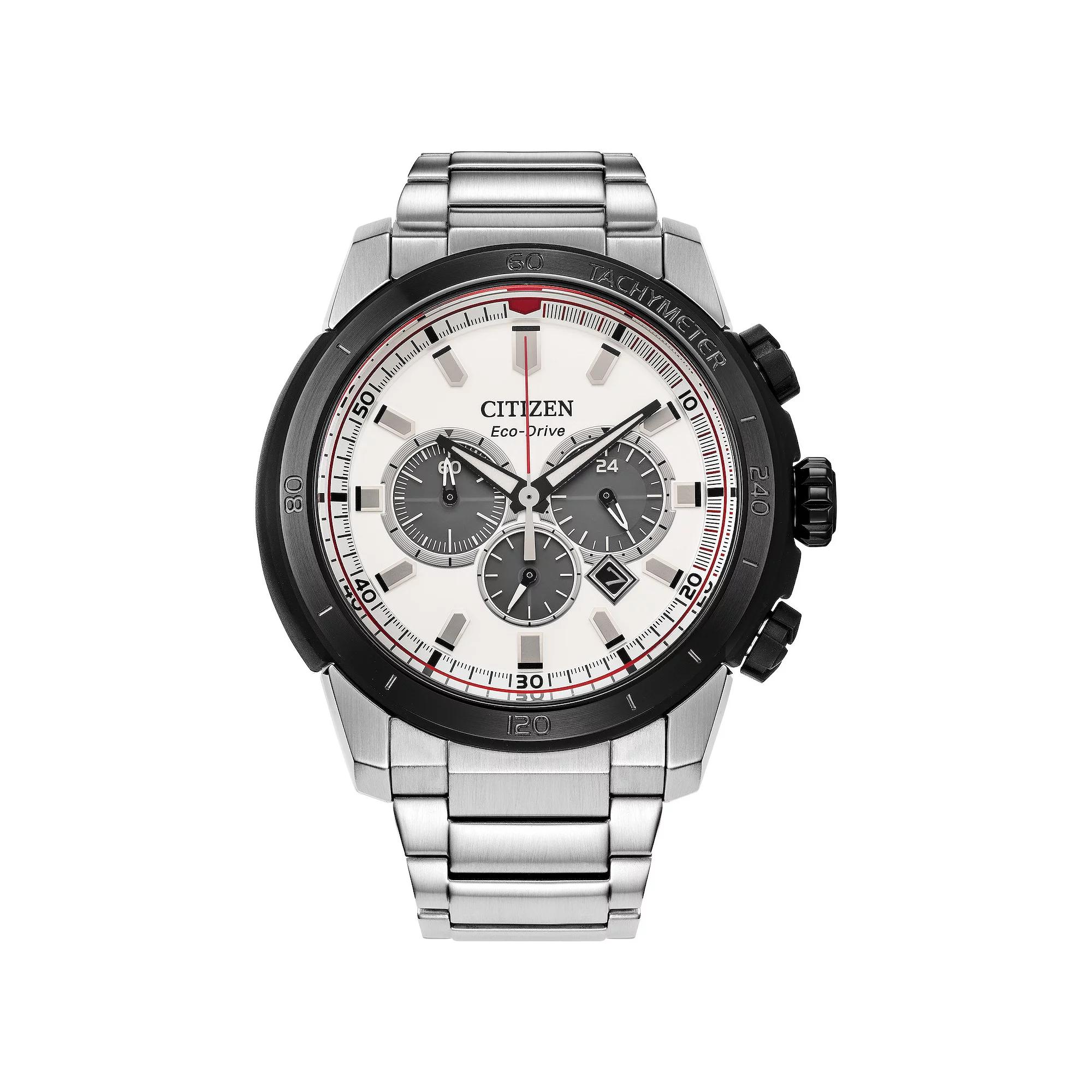 Citizen Mens Eco-Drive Brycen Stainless Steel Black Bezel Chronograph Bracelet Watch - CA4188-81A Silver Product Image