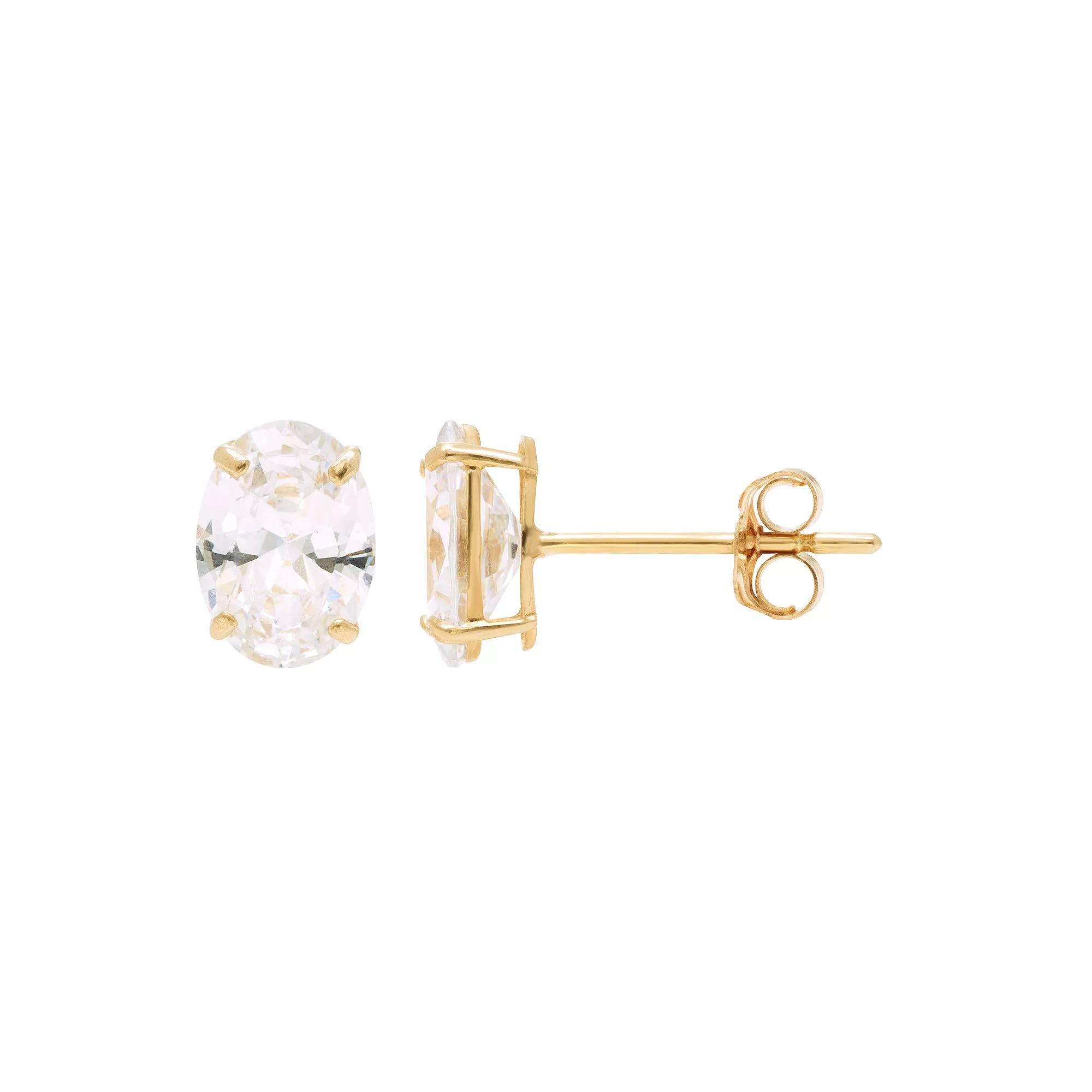 Theia Sky 14k Gold Cubic Zirconia Oval Stud Earrings, Women's, 14k Gold White Product Image