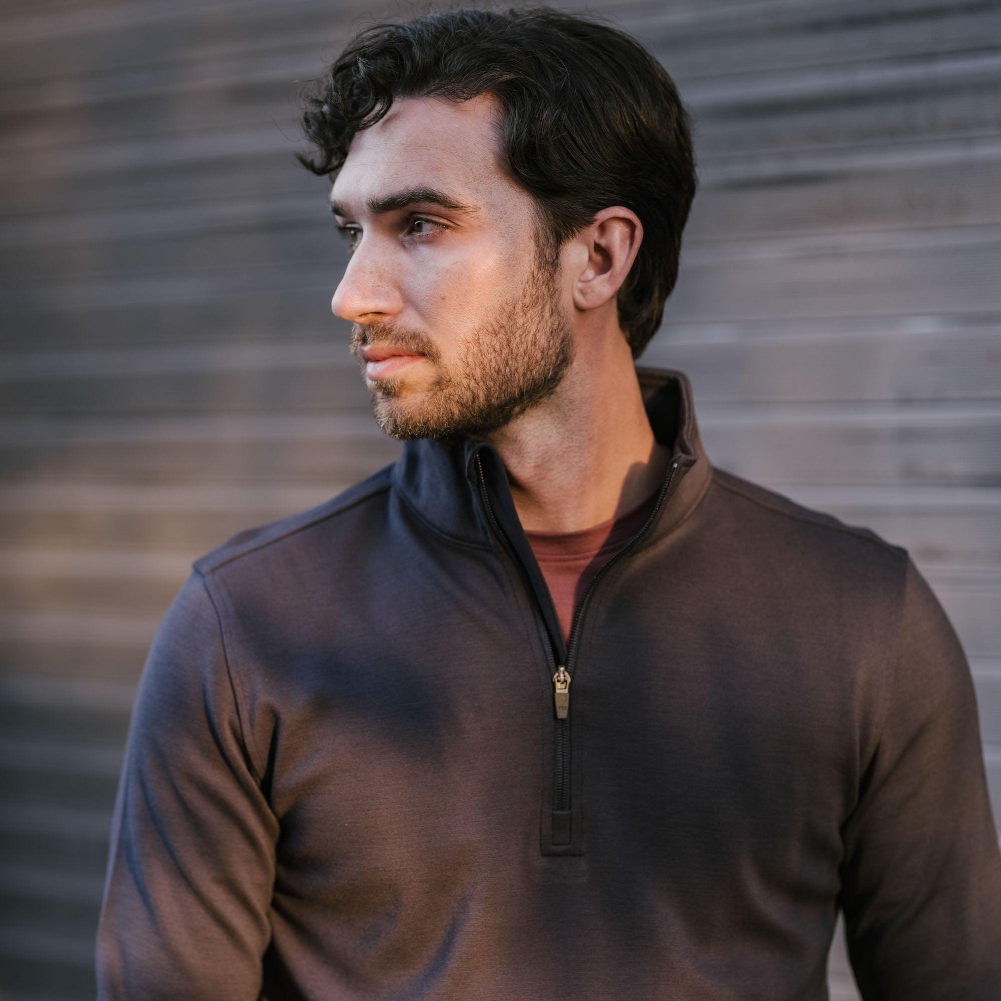 Merino Wool Quarter-Zip Ponte Pullover | Washed Navy Product Image