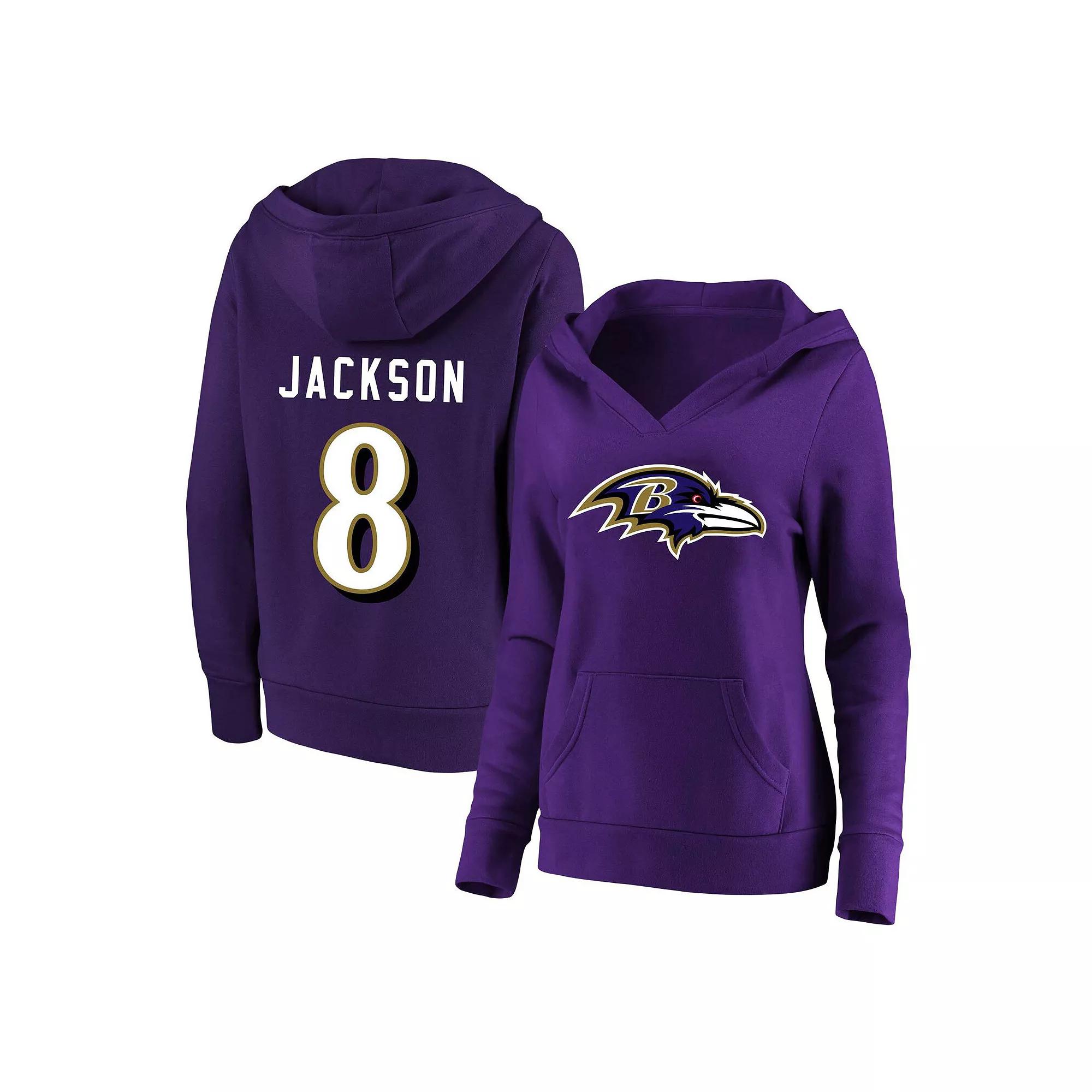 Women's Profile Lamar Jackson Purple Baltimore Ravens Plus Size Player Name & Number Pullover Hoodie, Size: 1XL Product Image