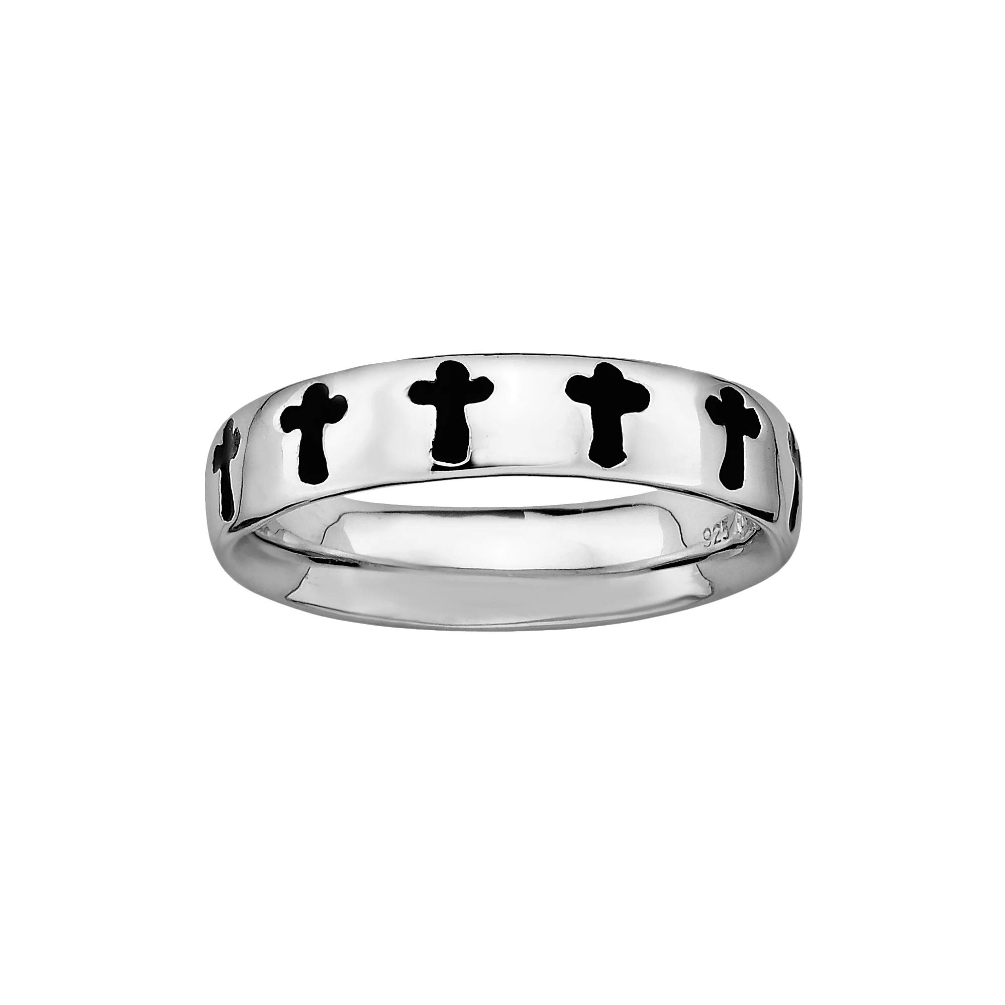 Stacks & Stones Sterling Silver Black Enamel Cross Stack Ring, Women's, Size: 5 Product Image