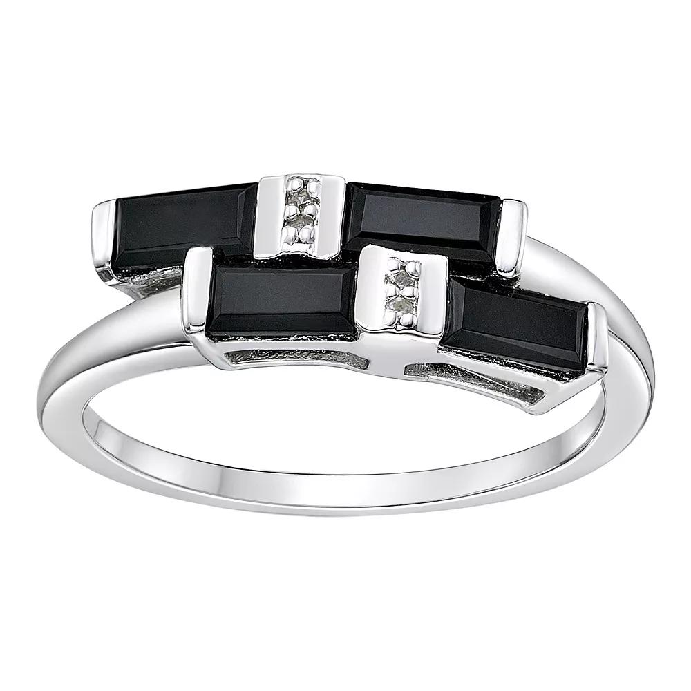 Gemminded Sterling Silver Onyx & White Topaz Overlap Ring, Women's, Size: 7 Product Image