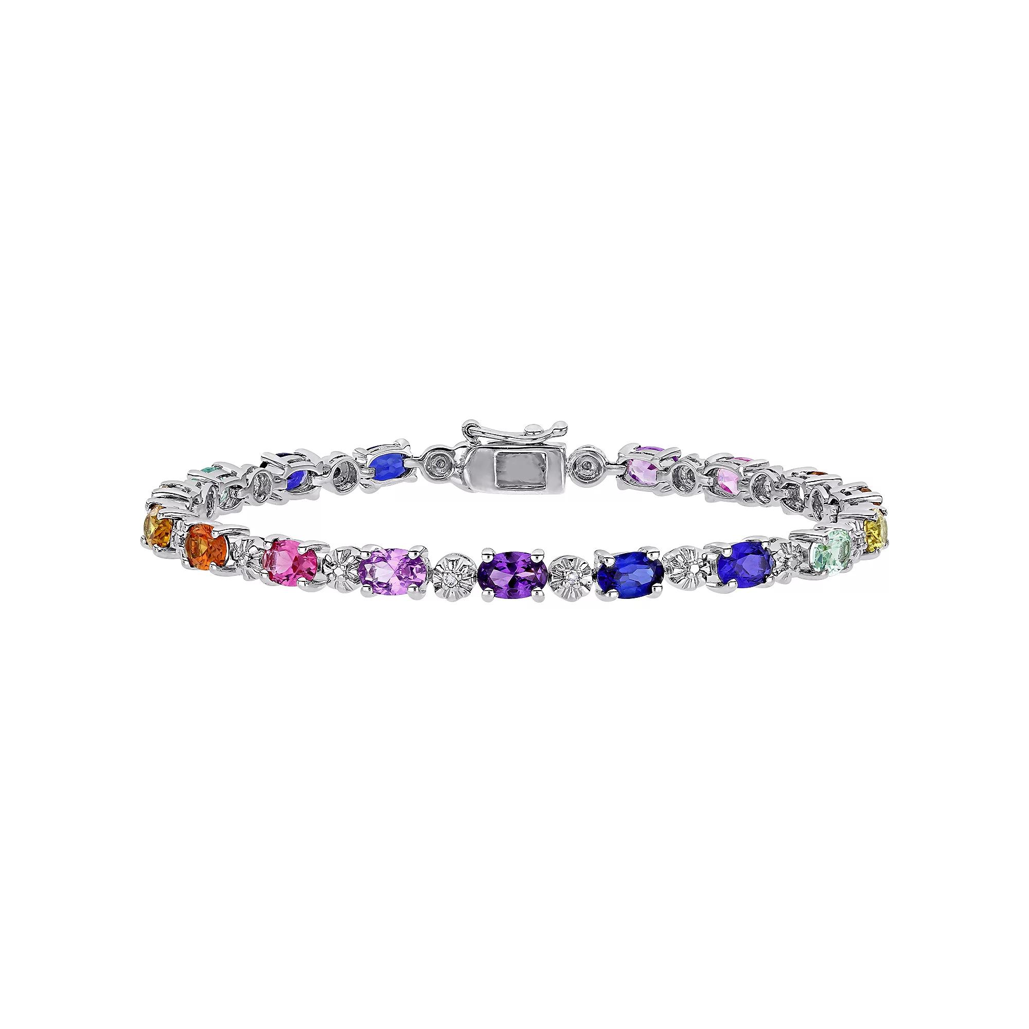 Stella Grace Sterling Silver Diamond Accent & Multicolored Lab-Created Sapphire Bracelet, Women's,  Product Image
