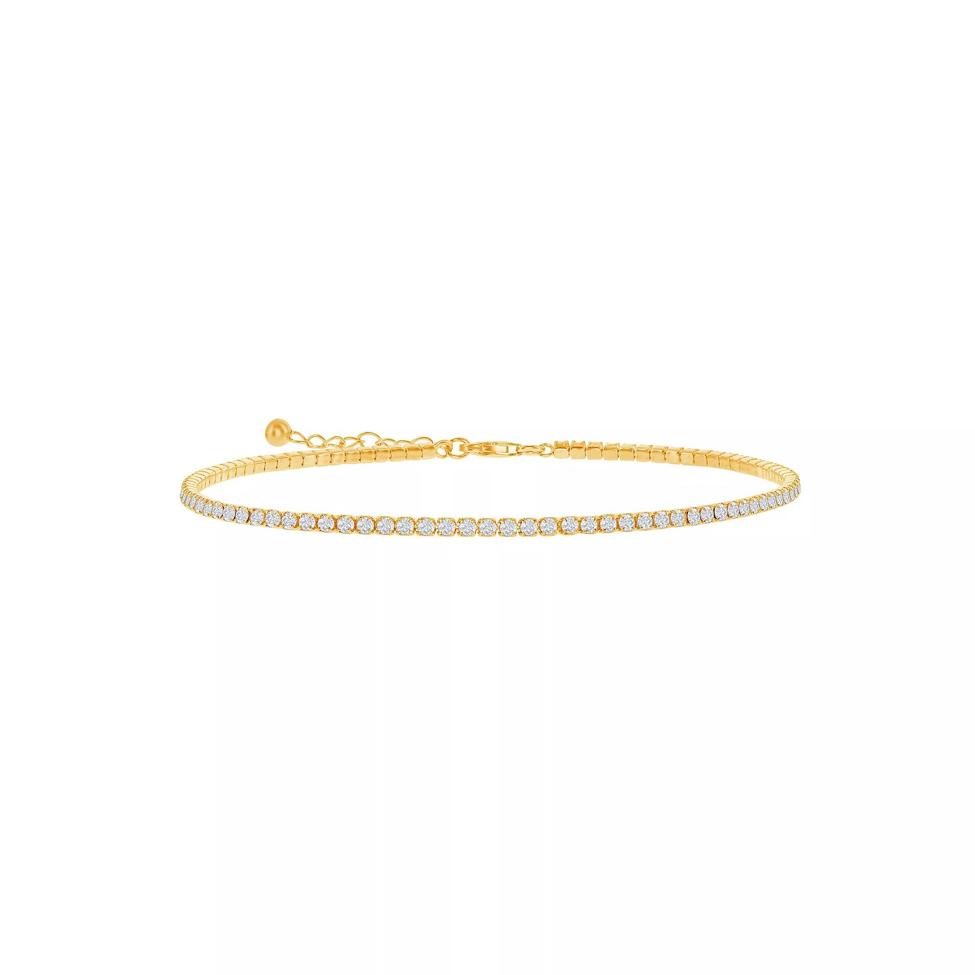 Sterling Silver 2 mm Cubic Zirconia Tennis Anklet, Womens Gold Tone Product Image