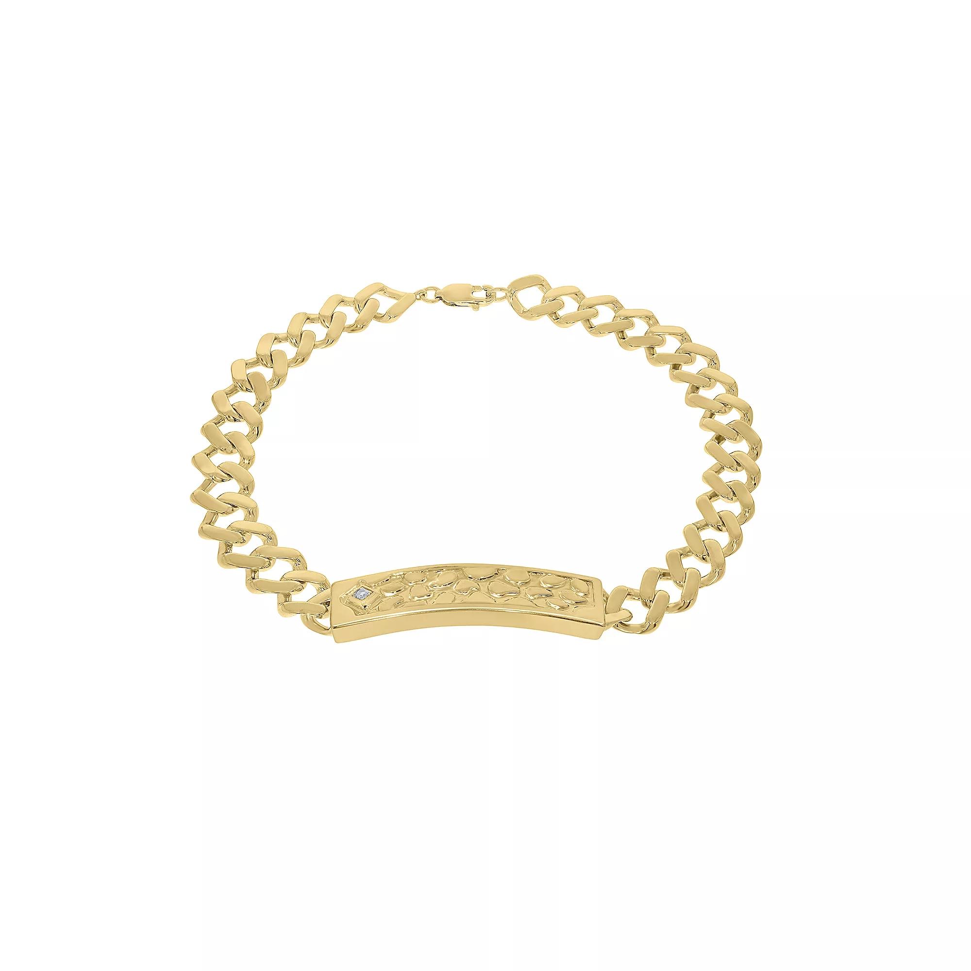 Men's 14k Gold Over Silver Diamond Accent ID Bracelet, Size: 9", Gold Tone Product Image