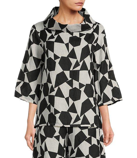 Bryn Walker Etta Woven Prisma Print Cowl Neck 3/4 Sleeve Coordinating Shirt Product Image