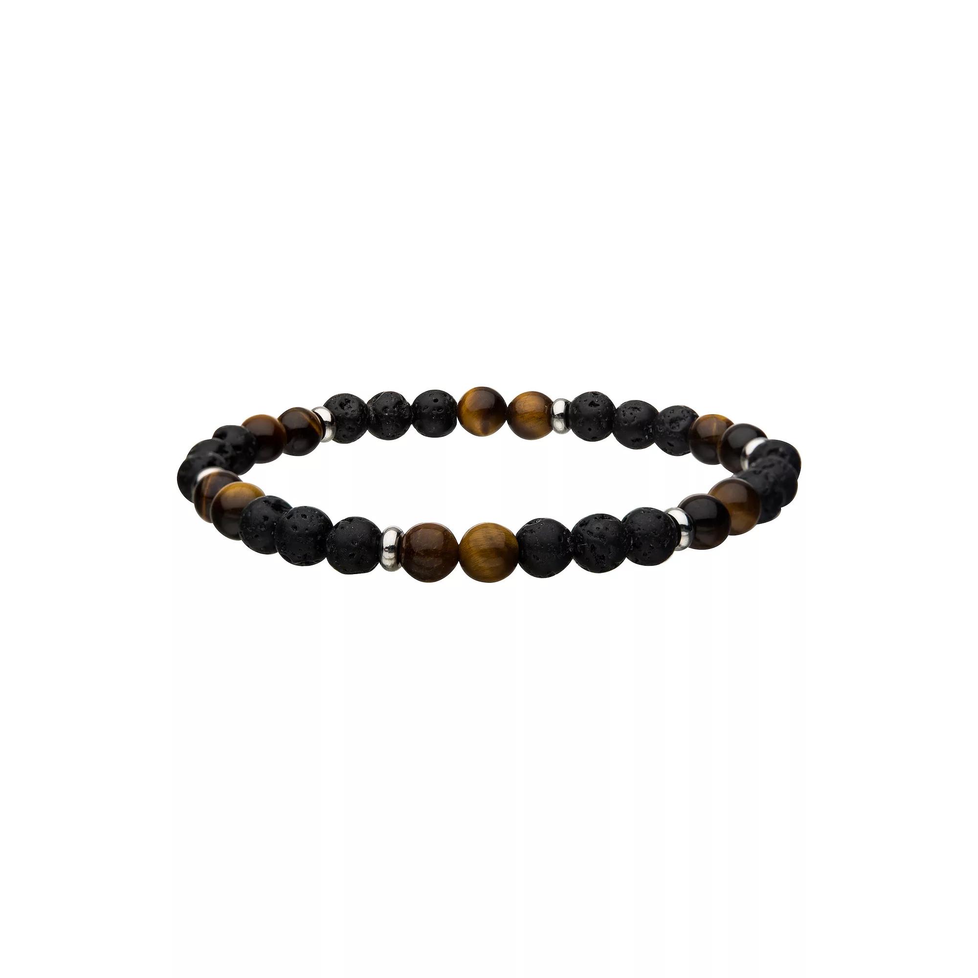 Mens Stainless Steel Tiger Eye Beaded Bracelet Yellow Product Image