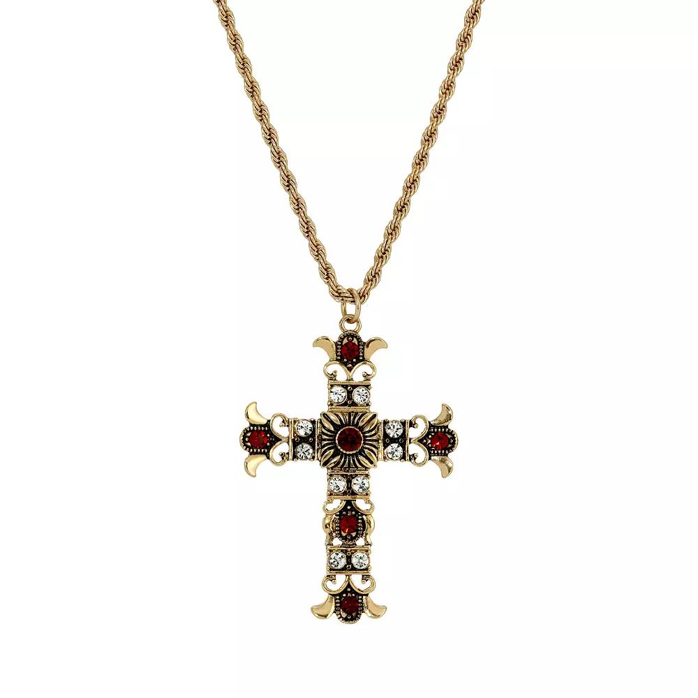 Symbols of Faith Gold Tone Crystal Cross Red Bead Necklace, Womens Product Image