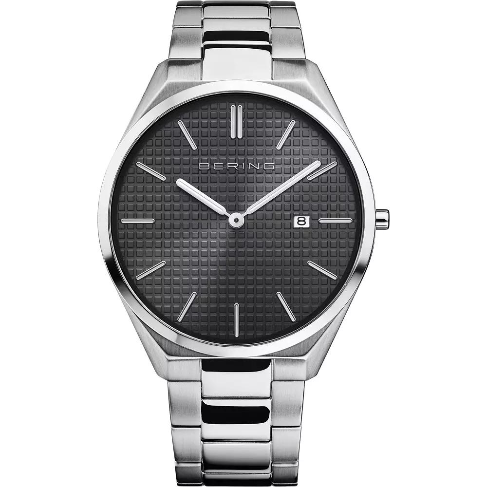 BERING Men's Ultra Slim Blue Stainless Steel Bracelet Watch - 17240-797, Size: Large, Silver Product Image